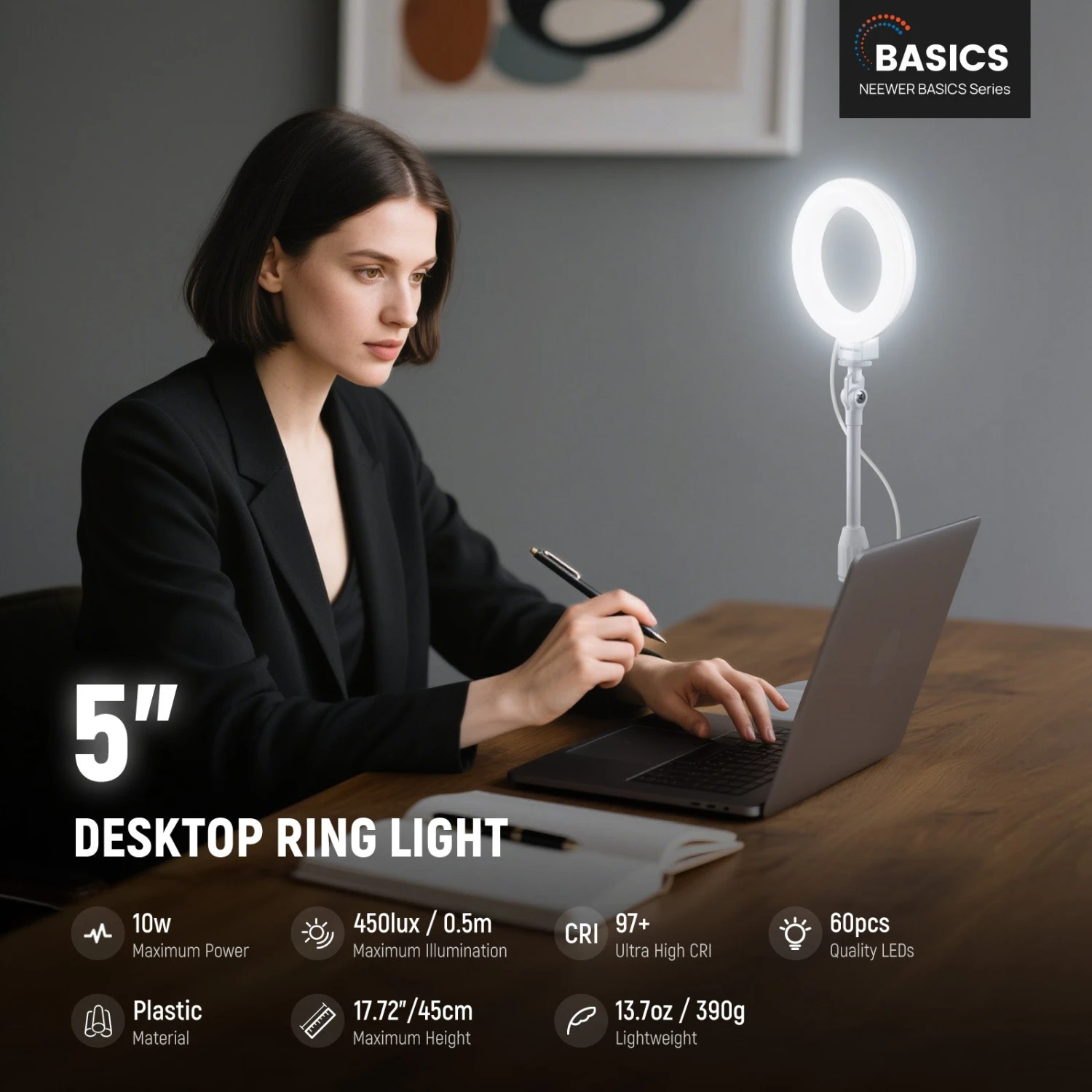 NEEWER BASICS BR60 5"/13cm Desk Ring Light With Stand 2 NEEWER BASICS BR60 5"/13cm Desk Ring Light With Stand - Image 2