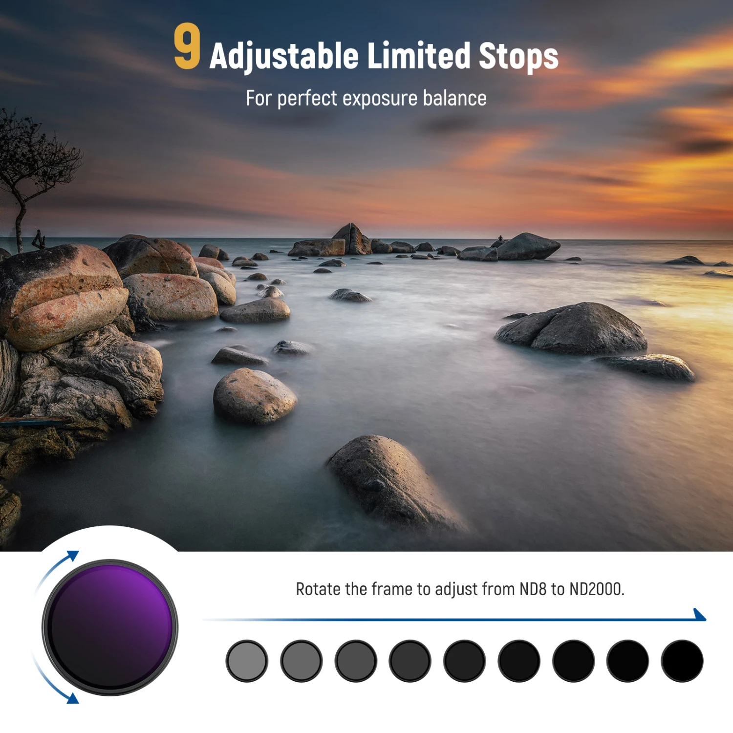 NEEWER True Colors Variable ND Filter ND8–2000 With Hard Stop 2 NEEWER True Colors Variable ND Filter ND8–2000 With Hard Stop - Image 2