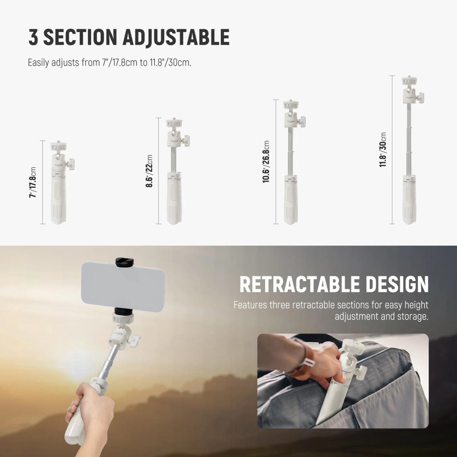 NEEWER BASICS TP43 Mini Desktop Selfie Stick Tripod 2 NEEWER BASICS TP43 Mini Desktop Selfie Stick Tripod - Image 2