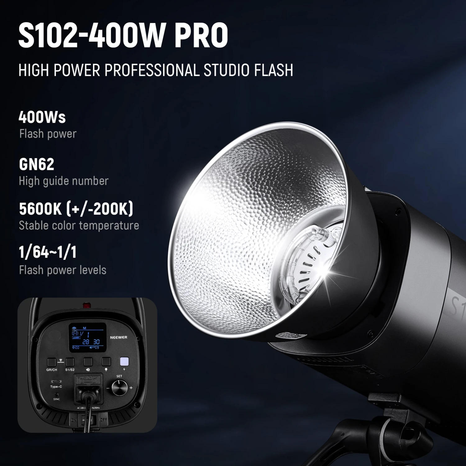 NEEWER 2 Pack S102-400W PRO 400Ws Studio Monolight Flash Light Kit 2 NEEWER 2 Pack S102-400W PRO 400Ws Studio Monolight Flash Light Kit - Image 2