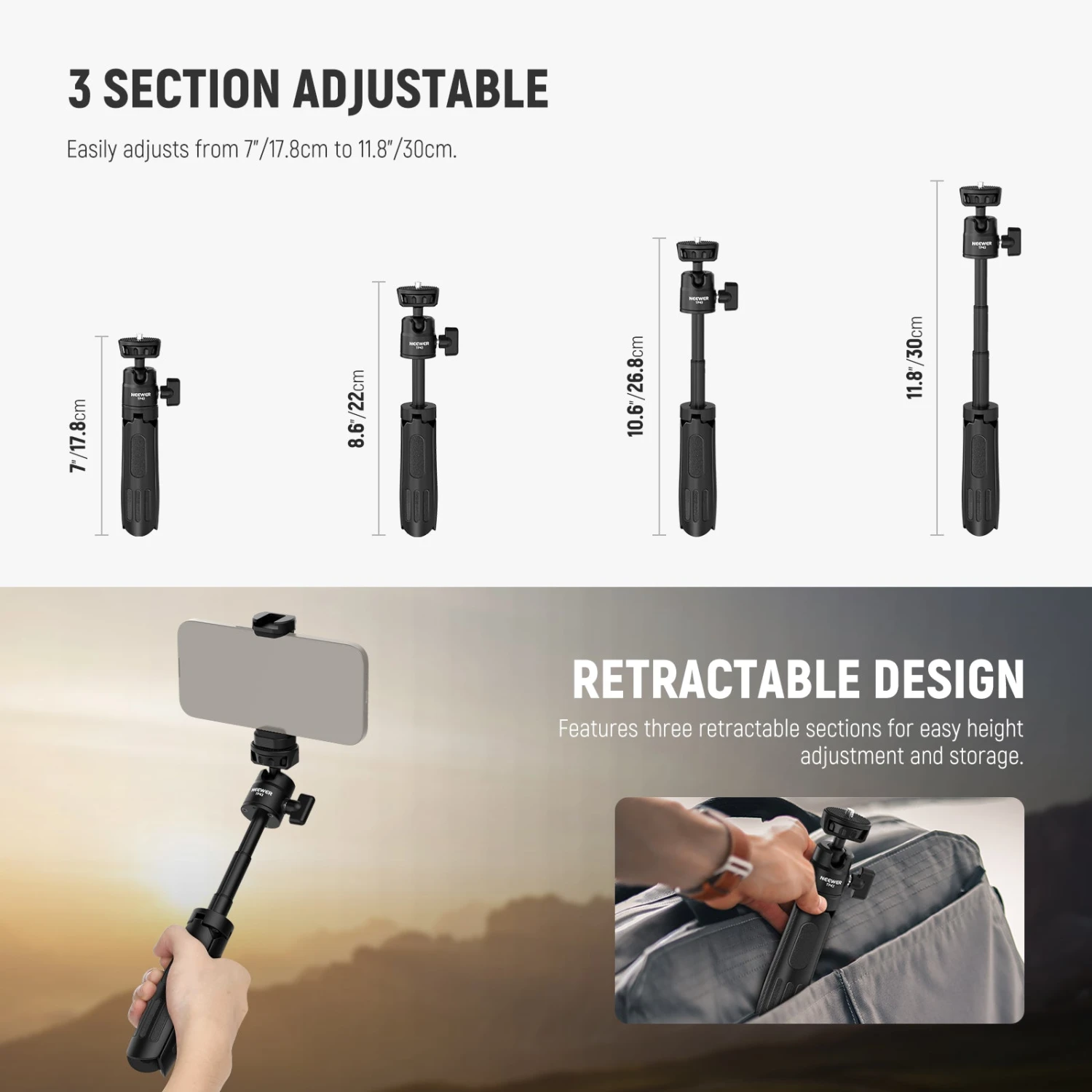 NEEWER BASICS TP43 Mini Desktop Selfie Stick Tripod 10 NEEWER BASICS TP43 Mini Desktop Selfie Stick Tripod - Image 10