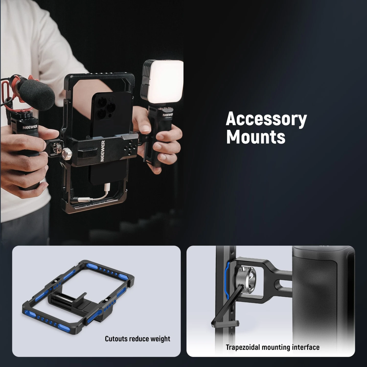 NEEWER PA009E Universal Phone Cage Stabilizer Video Rig Lighting Kit 2 NEEWER PA009E Universal Phone Cage Stabilizer Video Rig Lighting Kit - Image 2