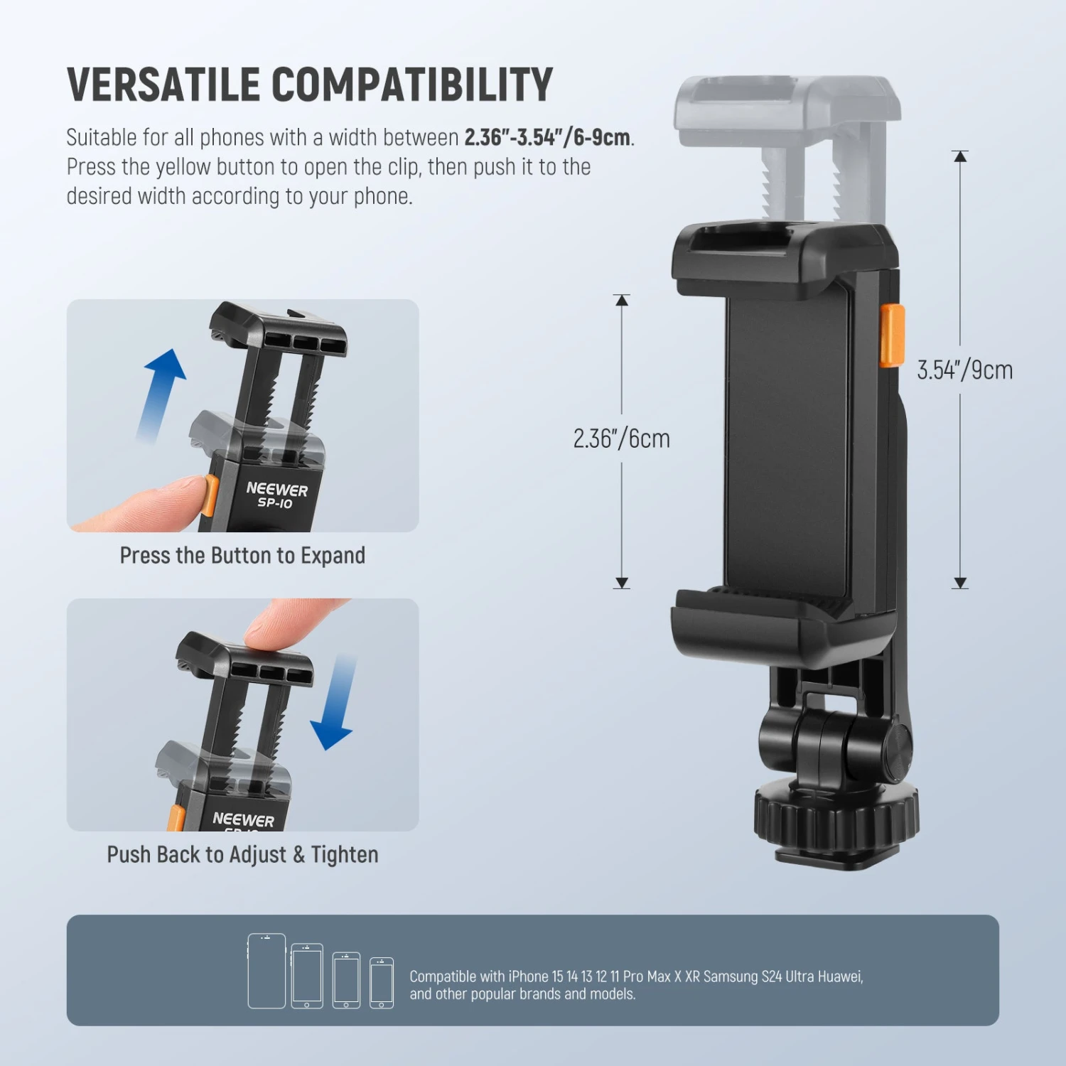 NEEWER BASICS SP-10 Phone Tripod Mount Holder With 1/4" Thread & Cold Shoe 2 NEEWER BASICS SP-10 Phone Tripod Mount Holder With 1/4" Thread & Cold Shoe - Image 2