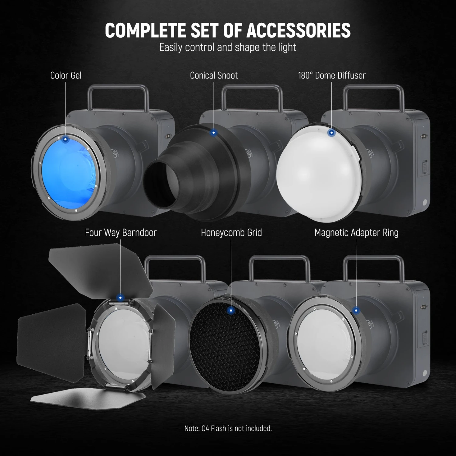 NEEWER CQB1 Magnetic Flash Accessory Kit For Q4 Outdoor Studio Flash 2 NEEWER CQB1 Magnetic Flash Accessory Kit For Q4 Outdoor Studio Flash - Image 2