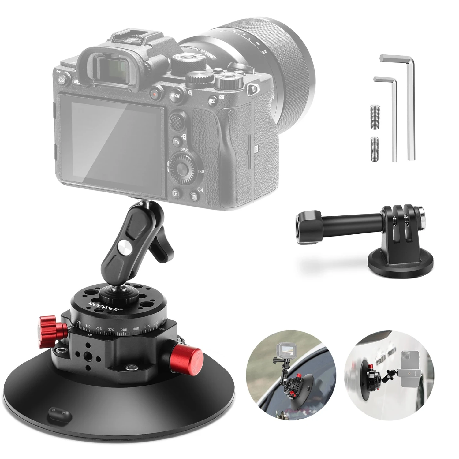 NEEWER CA013 6" Camera Suction Mount With Ball Head Magic Arm 1 NEEWER CA013 6" Camera Suction Mount With Ball Head Magic Arm