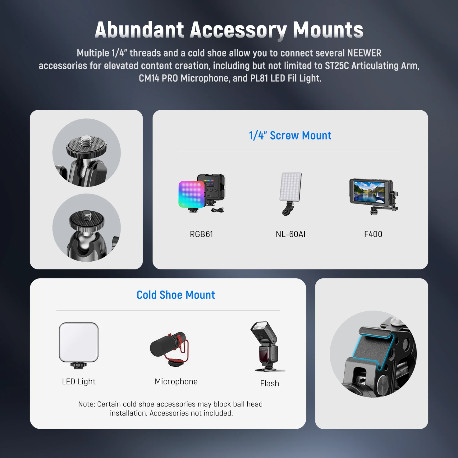 NEEWER ST85 Super Clamp With 3" Dual Ballhead Magic Arm 5 NEEWER ST85 Super Clamp With 3" Dual Ballhead Magic Arm - Image 5