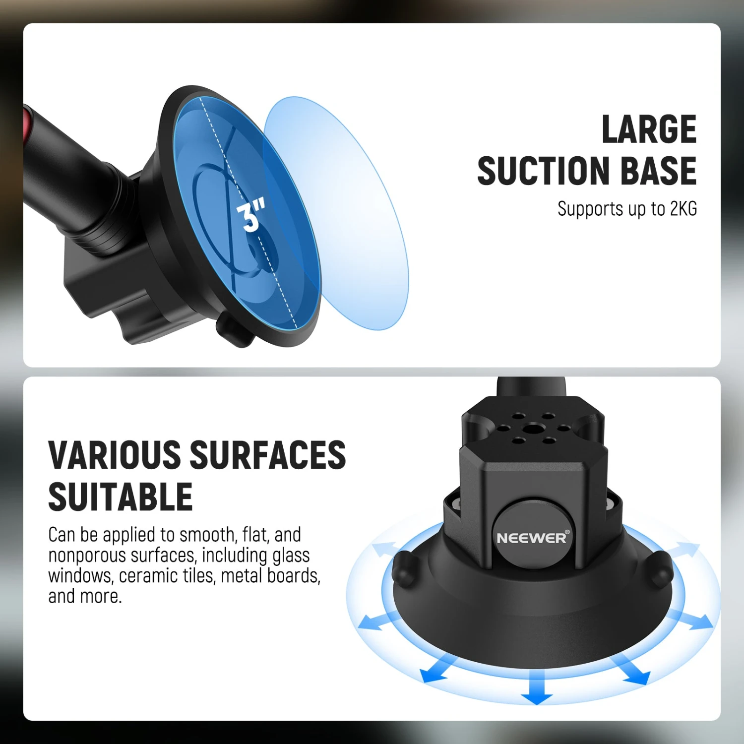 NEEWER CA067 Triple Suction Cup Camera Car Mount 3 NEEWER CA067 Triple Suction Cup Camera Car Mount - Image 3