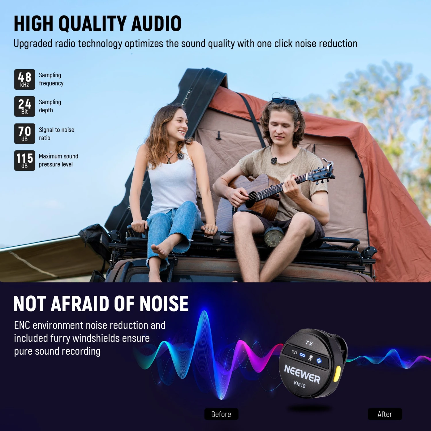 NEEWER KM18 Wireless Button Lavalier Microphone For USB C Phone PC 3 NEEWER KM18 Wireless Button Lavalier Microphone For USB C Phone PC - Image 3
