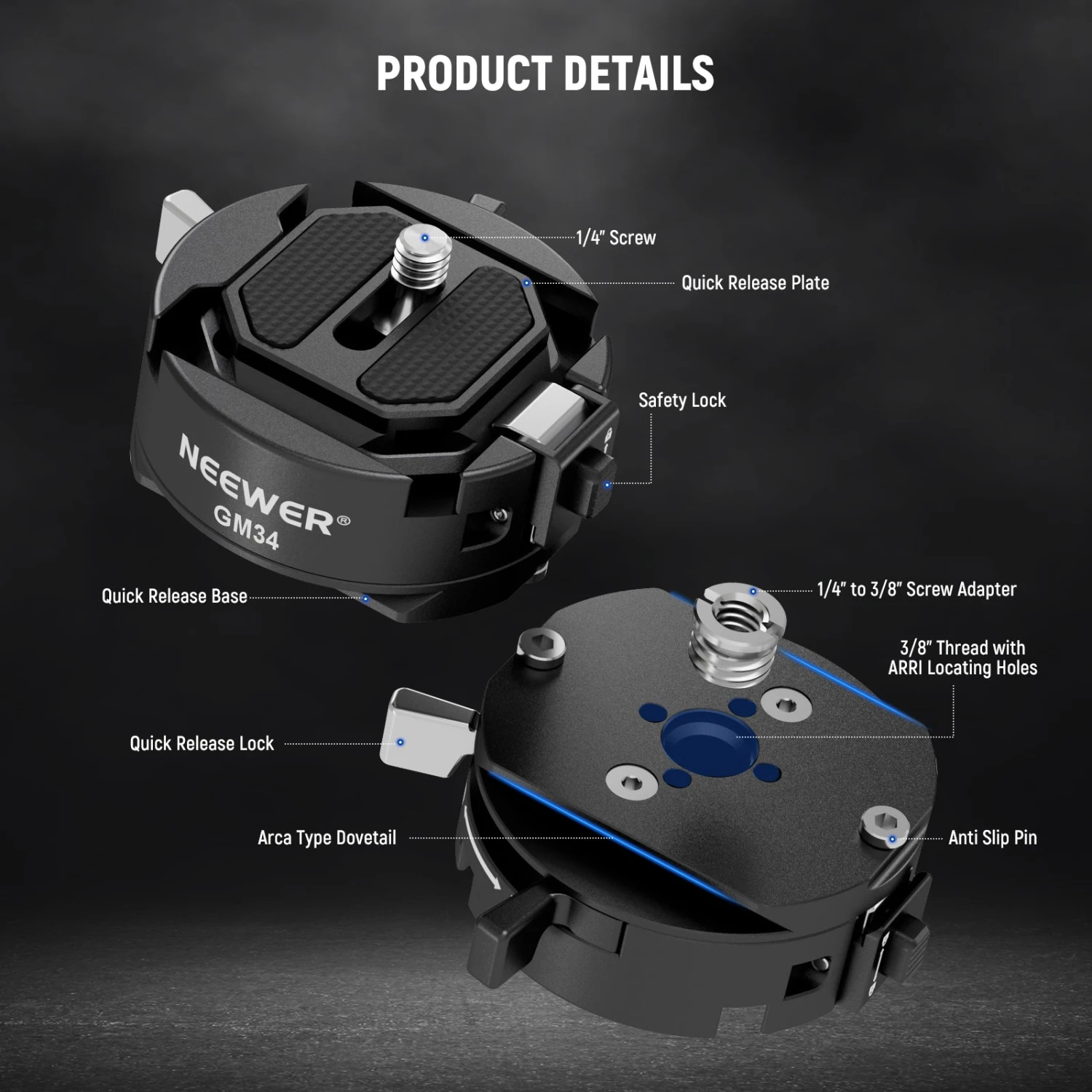 NEEWER GM34 Camera Quick Release Plate Kit 4 NEEWER GM34 Camera Quick Release Plate Kit - Image 4