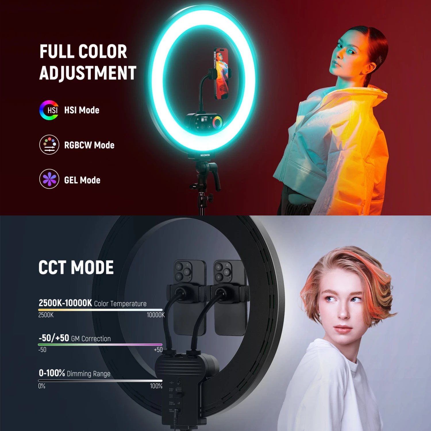 NEEWER RL45C 45W 18" Edge Lit RGB LED Ring Light Kit 3 NEEWER RL45C 45W 18" Edge Lit RGB LED Ring Light Kit - Image 3