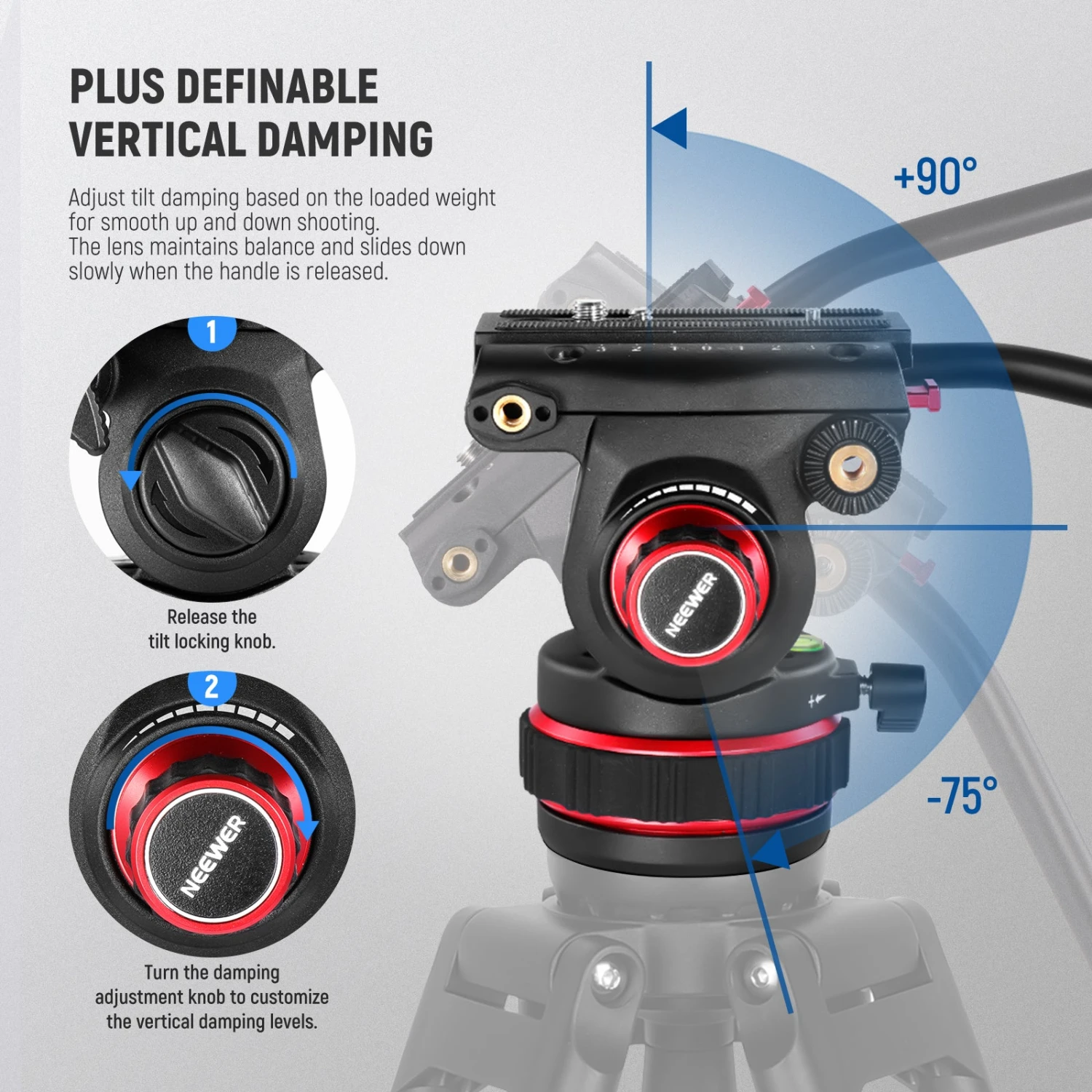 NEEWER TP75 74" Pro Video Tripod With Fluid Head 3 NEEWER TP75 74" Pro Video Tripod With Fluid Head - Image 3