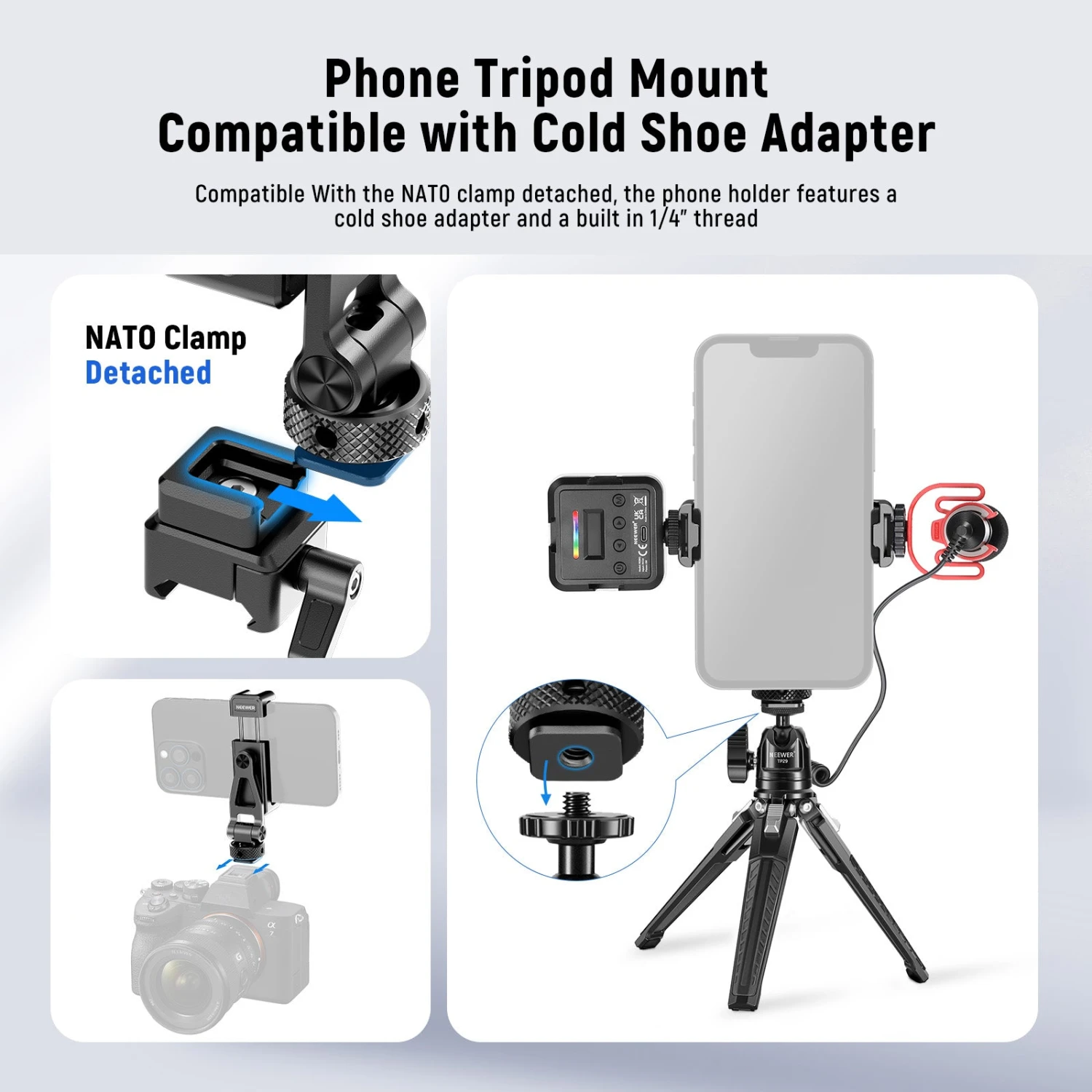 NEEWER GA010 Phone Tripod Mount For DJI RS 2 RSC 2 RS 3 Pro 3 NEEWER GA010 Phone Tripod Mount For DJI RS 2 RSC 2 RS 3 Pro - Image 3