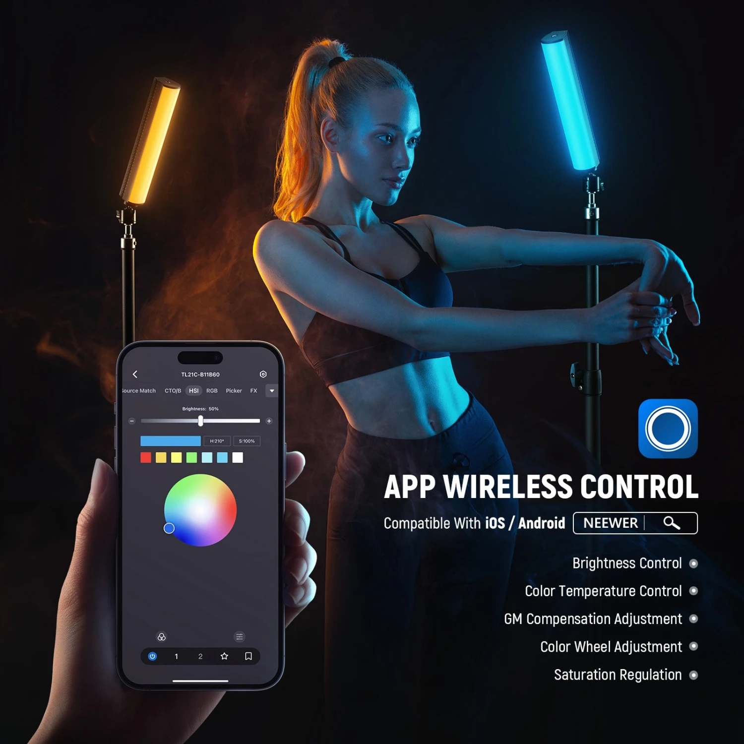 NEEWER TL20C/TL21C RGB Magnetic Handheld Light Wand Kit 11 NEEWER TL20C/TL21C RGB Magnetic Handheld Light Wand Kit - Image 11