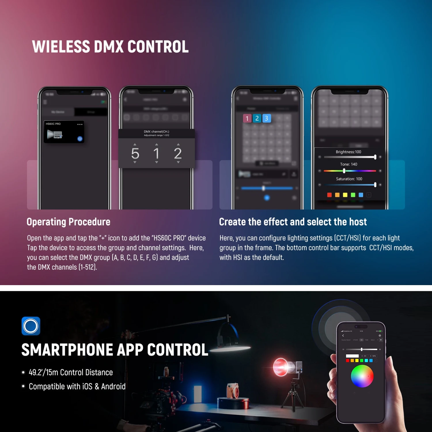 NEEWER HS60C Pro 60W Portable RGB LED Video Light 4 NEEWER HS60C Pro 60W Portable RGB LED Video Light - Image 4