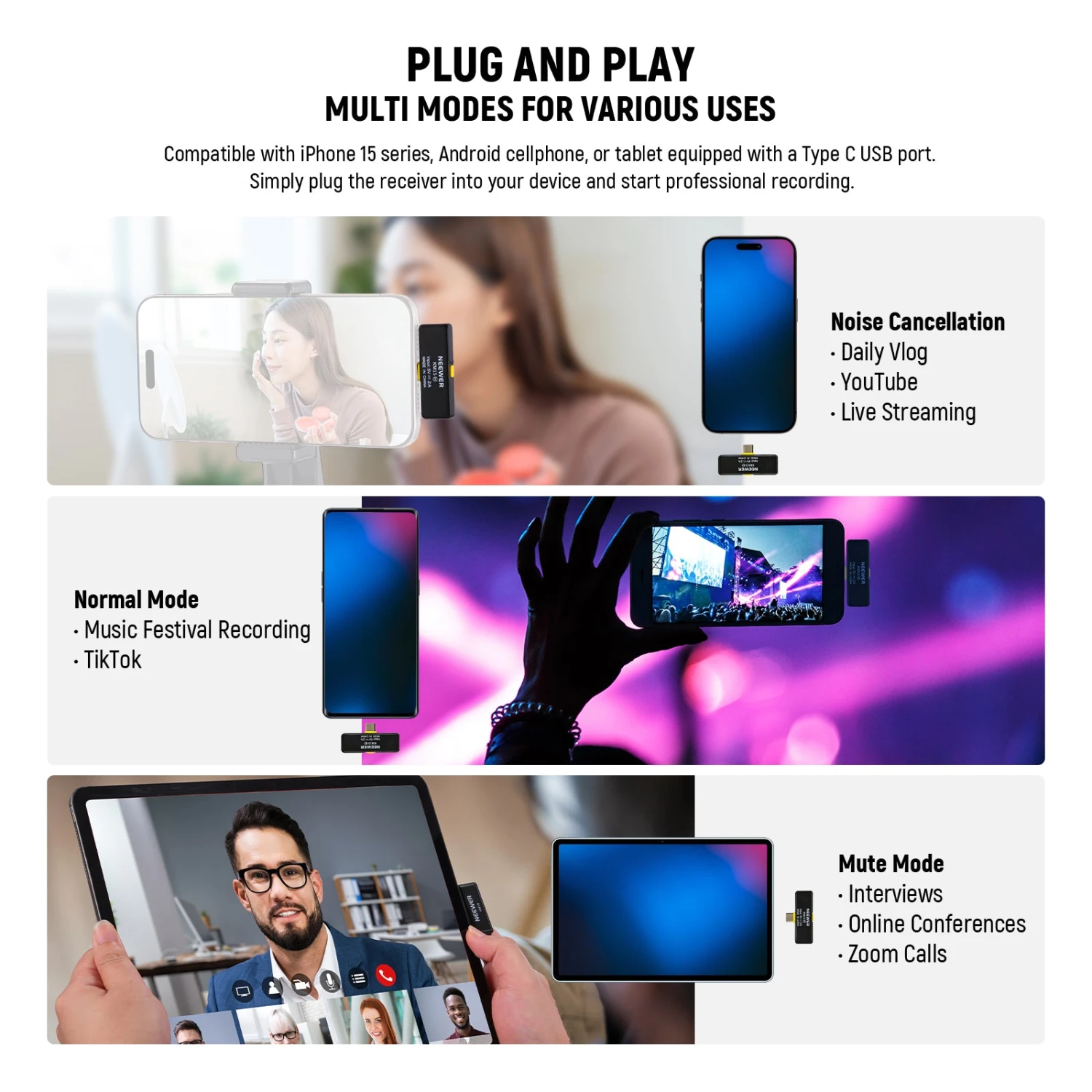 NEEWER KM15 Wireless Microphone Set For Phone With Type C Interface 4 NEEWER KM15 Wireless Microphone Set For Phone With Type C Interface - Image 4