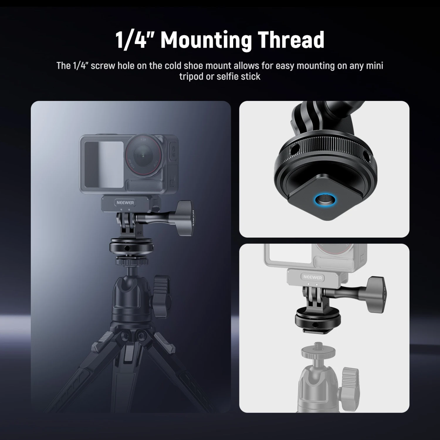 NEEWER GP-63 Cold Shoe Mount Adapter For Action Camera 4 NEEWER GP-63 Cold Shoe Mount Adapter For Action Camera - Image 4