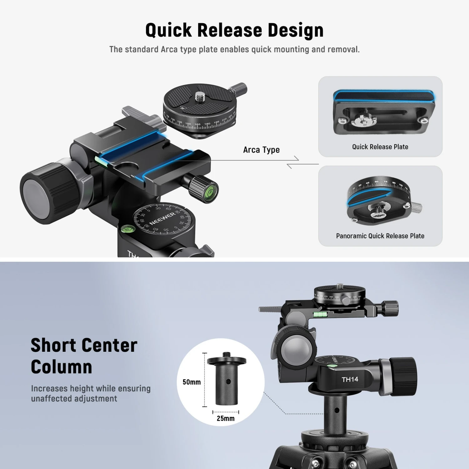 NEEWER TH14 2 Way Geared Tripod Head 4 NEEWER TH14 2 Way Geared Tripod Head - Image 4