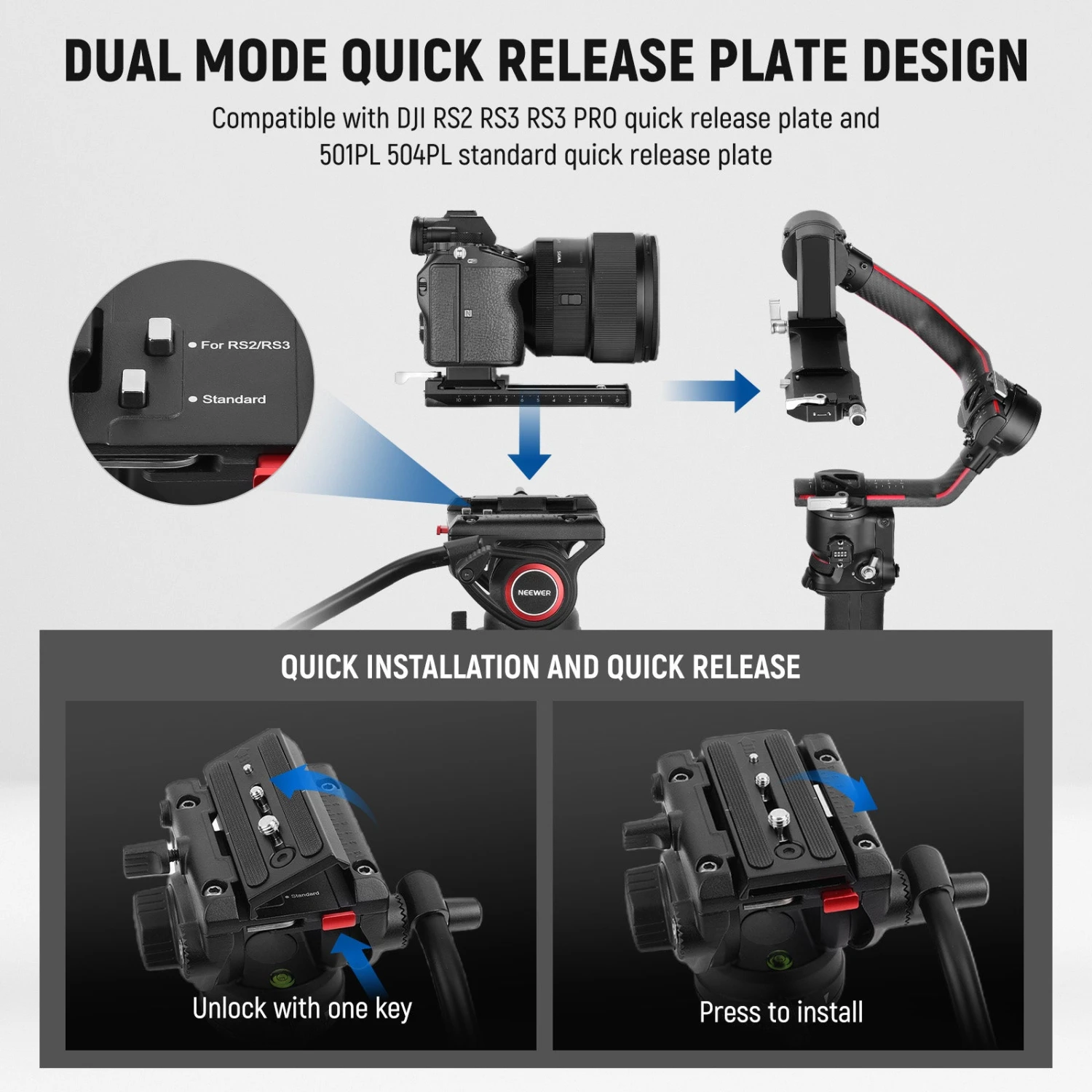 NEEWER TP74 74" Pro Video Tripod With Fluid Head 4 NEEWER TP74 74" Pro Video Tripod With Fluid Head - Image 4