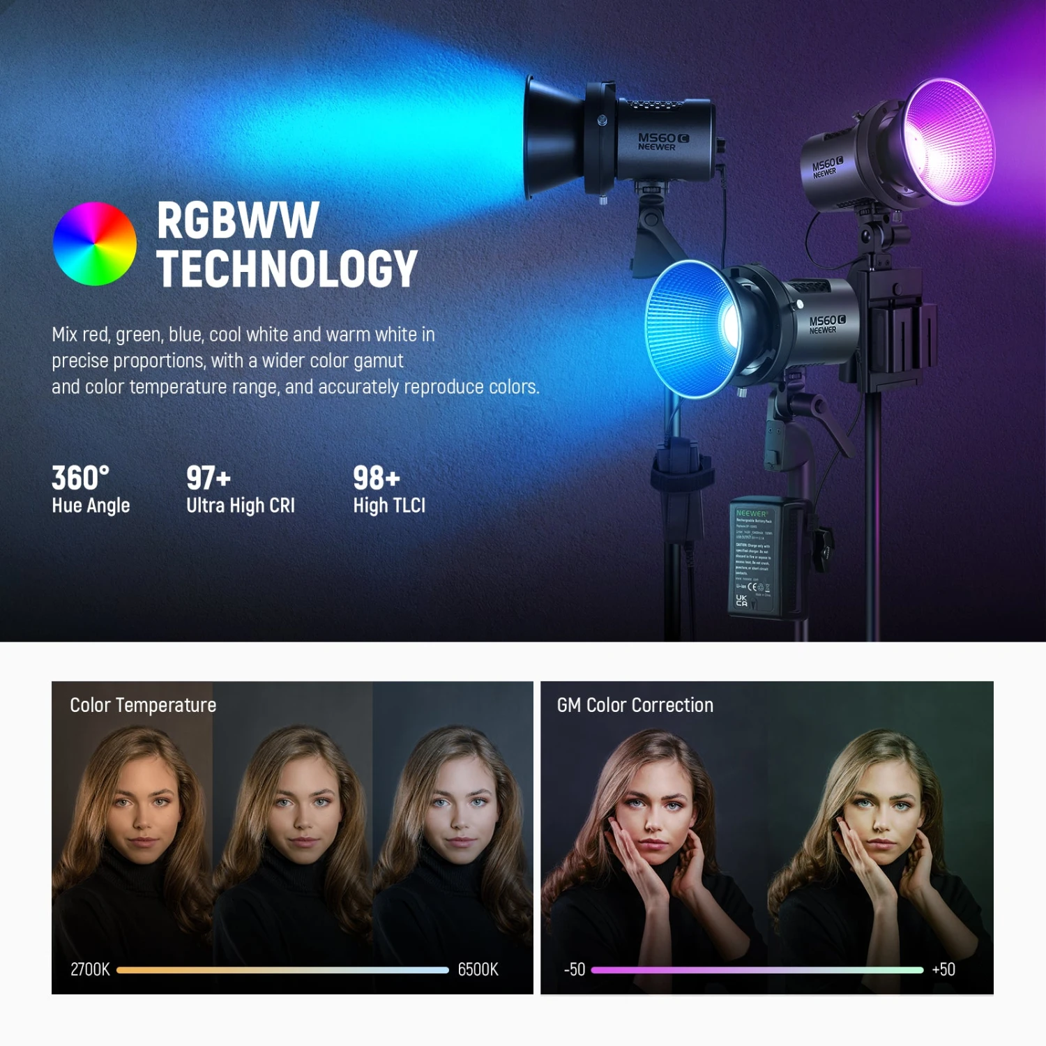 NEEWER MS60C RGB LED Video Light Handheld Spotlight 4 NEEWER MS60C RGB LED Video Light Handheld Spotlight - Image 4