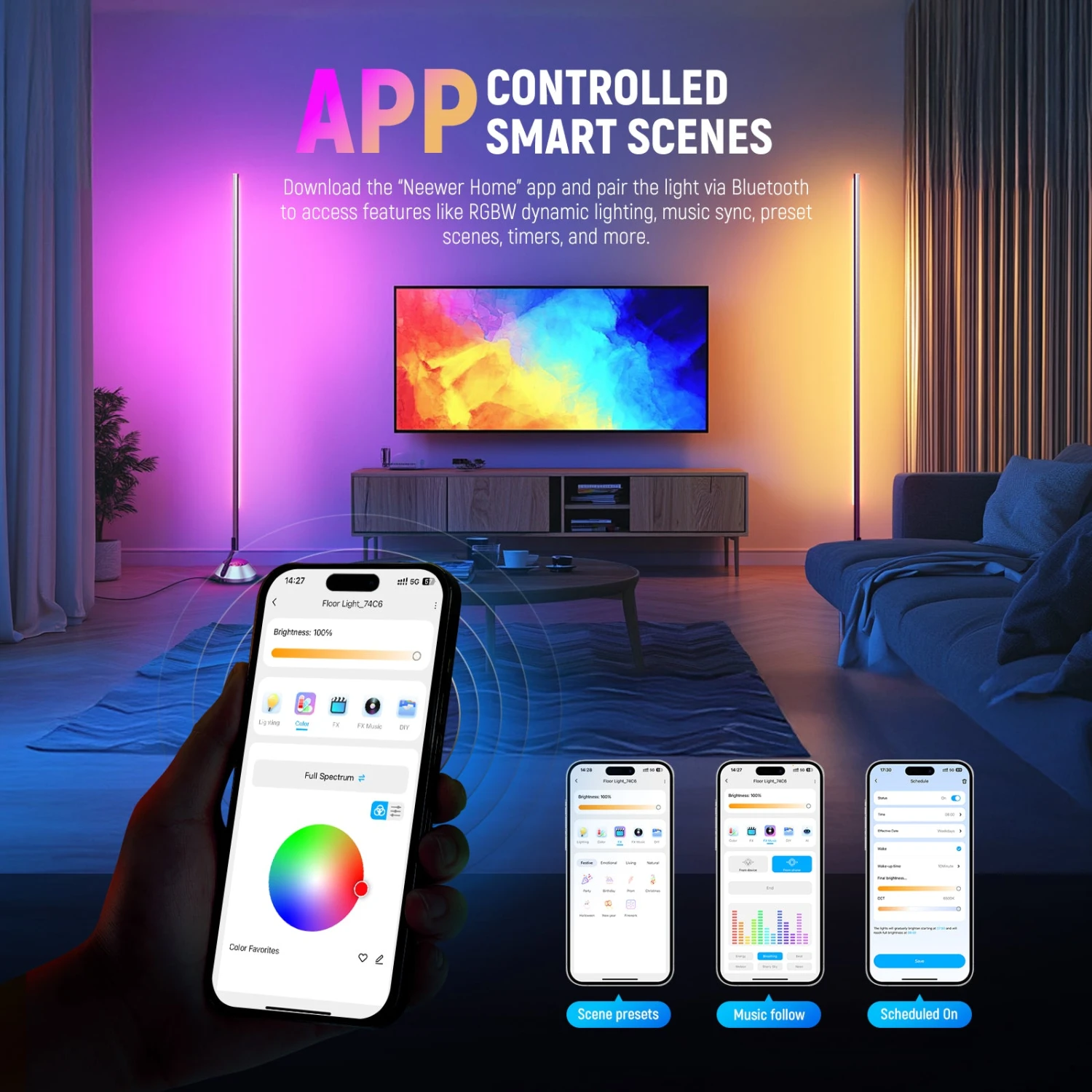 NEEWER NF01 1500lm Smart RGBW Corner Floor Lamp 7 NEEWER NF01 1500lm Smart RGBW Corner Floor Lamp - Image 7