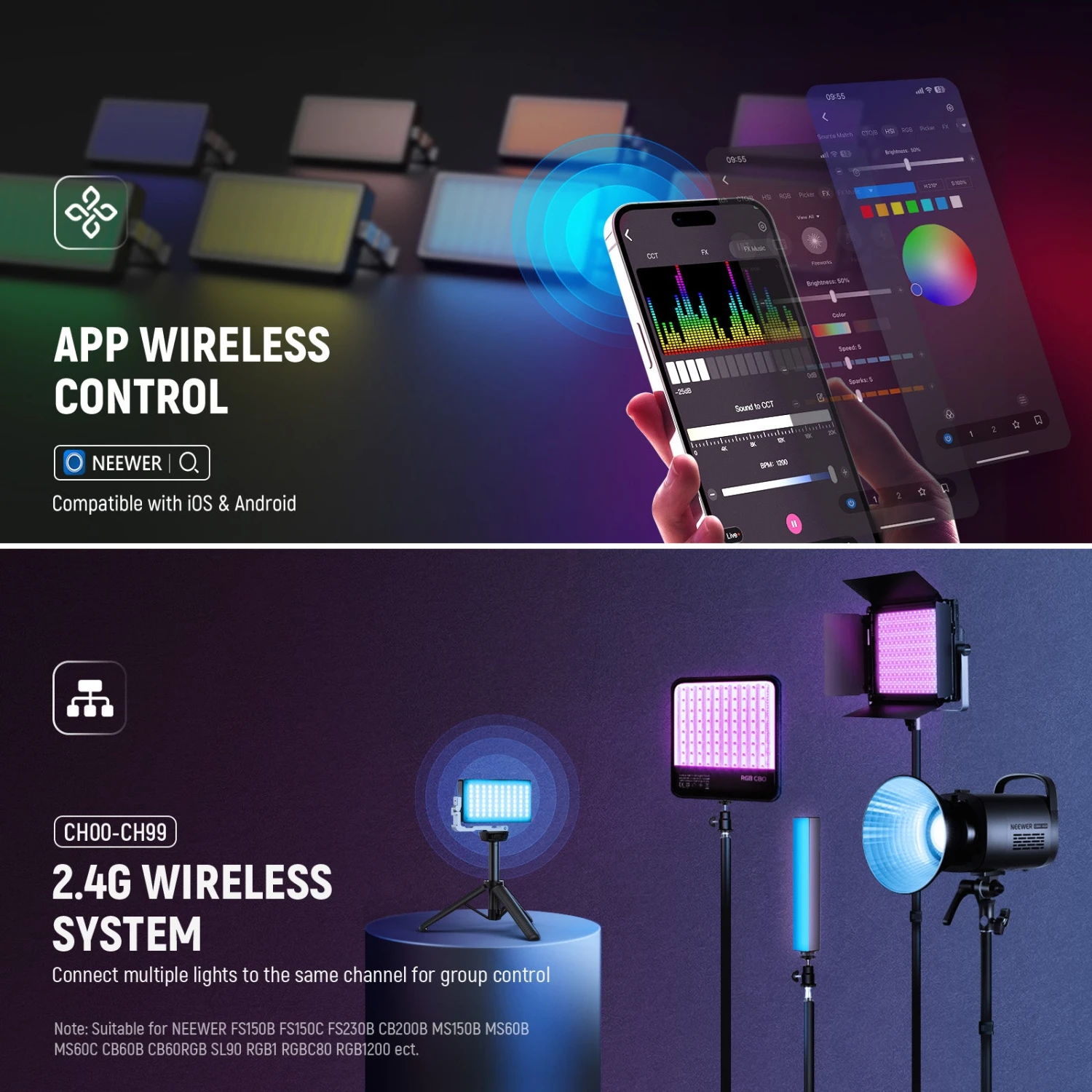 NEEWER SL90 RGB Video Light With App & 2.4G Control 13 NEEWER SL90 RGB Video Light With App & 2.4G Control - Image 13