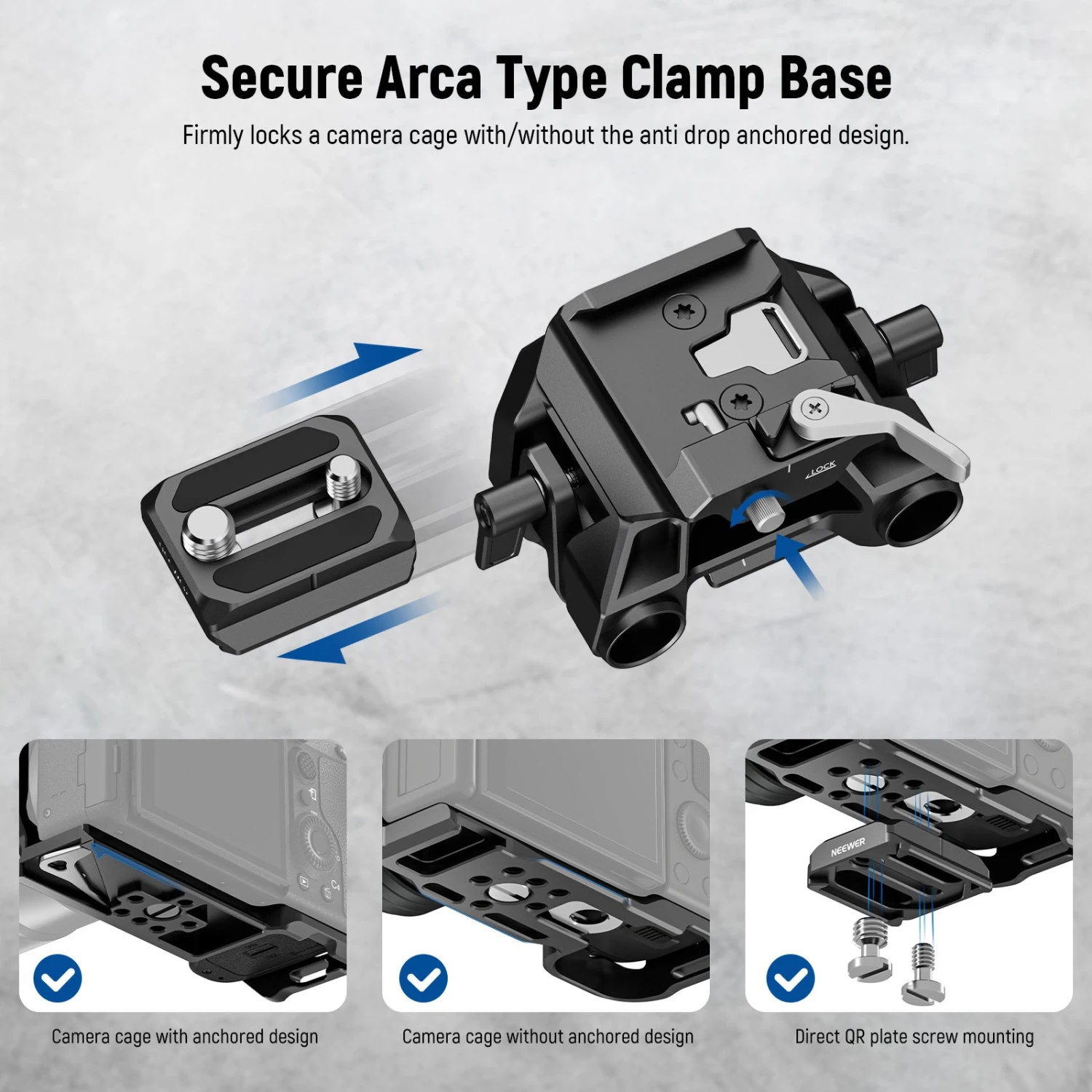 NEEWER SR015 Arca Type 15mm LWS Baseplate With Rod Clamps 3 NEEWER SR015 Arca Type 15mm LWS Baseplate With Rod Clamps - Image 3