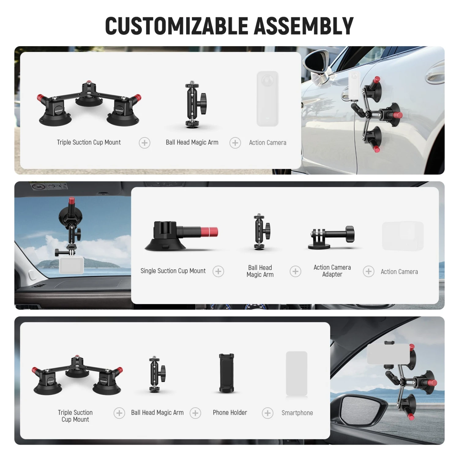 NEEWER CA067 Triple Suction Cup Camera Car Mount 4 NEEWER CA067 Triple Suction Cup Camera Car Mount - Image 4