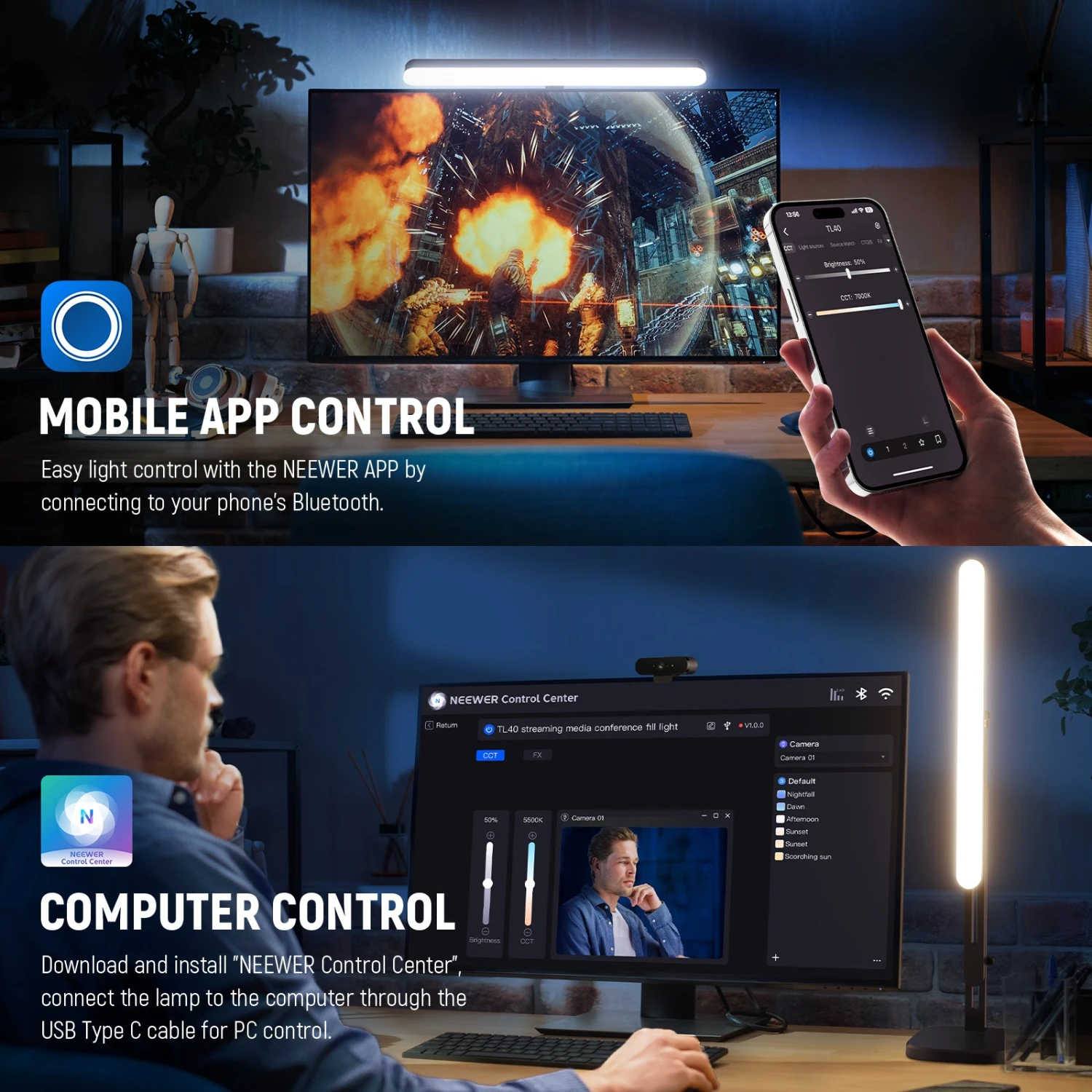 NEEWER TL40 LED Streaming Light Bar Light 5 NEEWER TL40 LED Streaming Light Bar Light - Image 5