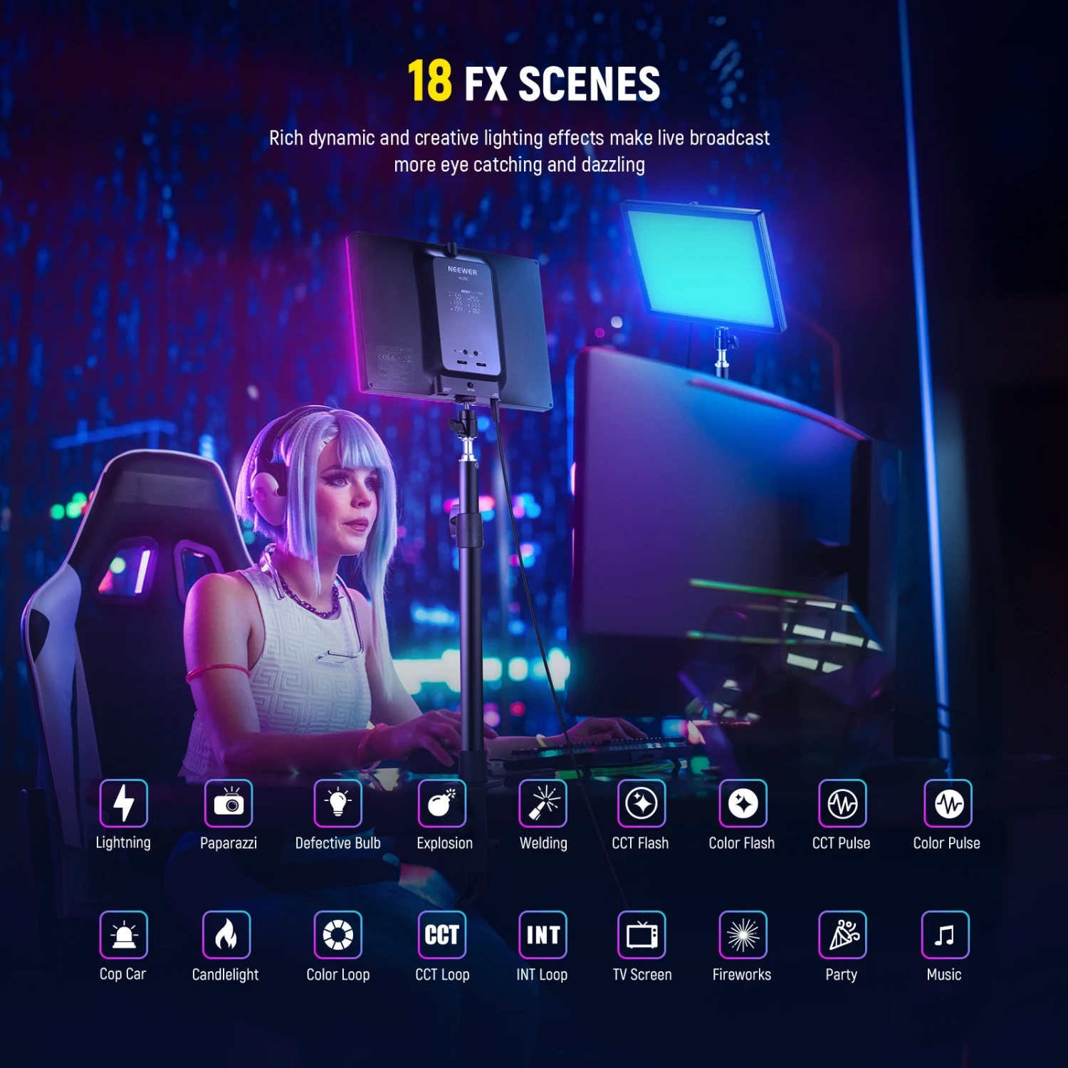 NEEWER GL25C LED RGB Streaming Key Light 5 NEEWER GL25C LED RGB Streaming Key Light - Image 5