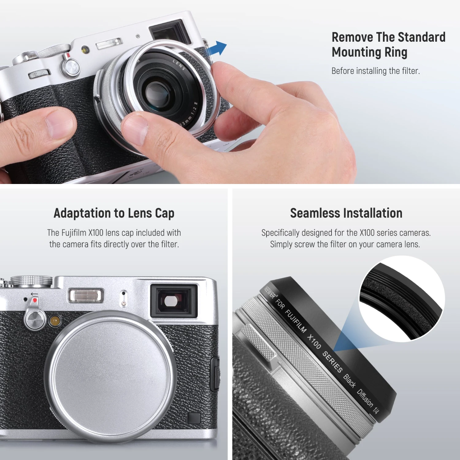 NEEWER Black Diffusion 1/4 Lens Filter For Fujifilm X100 Series Cameras 5 NEEWER Black Diffusion 1/4 Lens Filter For Fujifilm X100 Series Cameras - Image 5