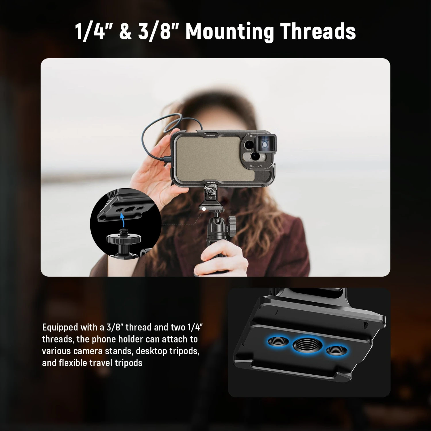 NEEWER PA063 Phone Tripod Mount For 2nd Gen 15 Pro/15 Pro Max S24 Ultra Cage 5 NEEWER PA063 Phone Tripod Mount For 2nd Gen 15 Pro/15 Pro Max S24 Ultra Cage - Image 5