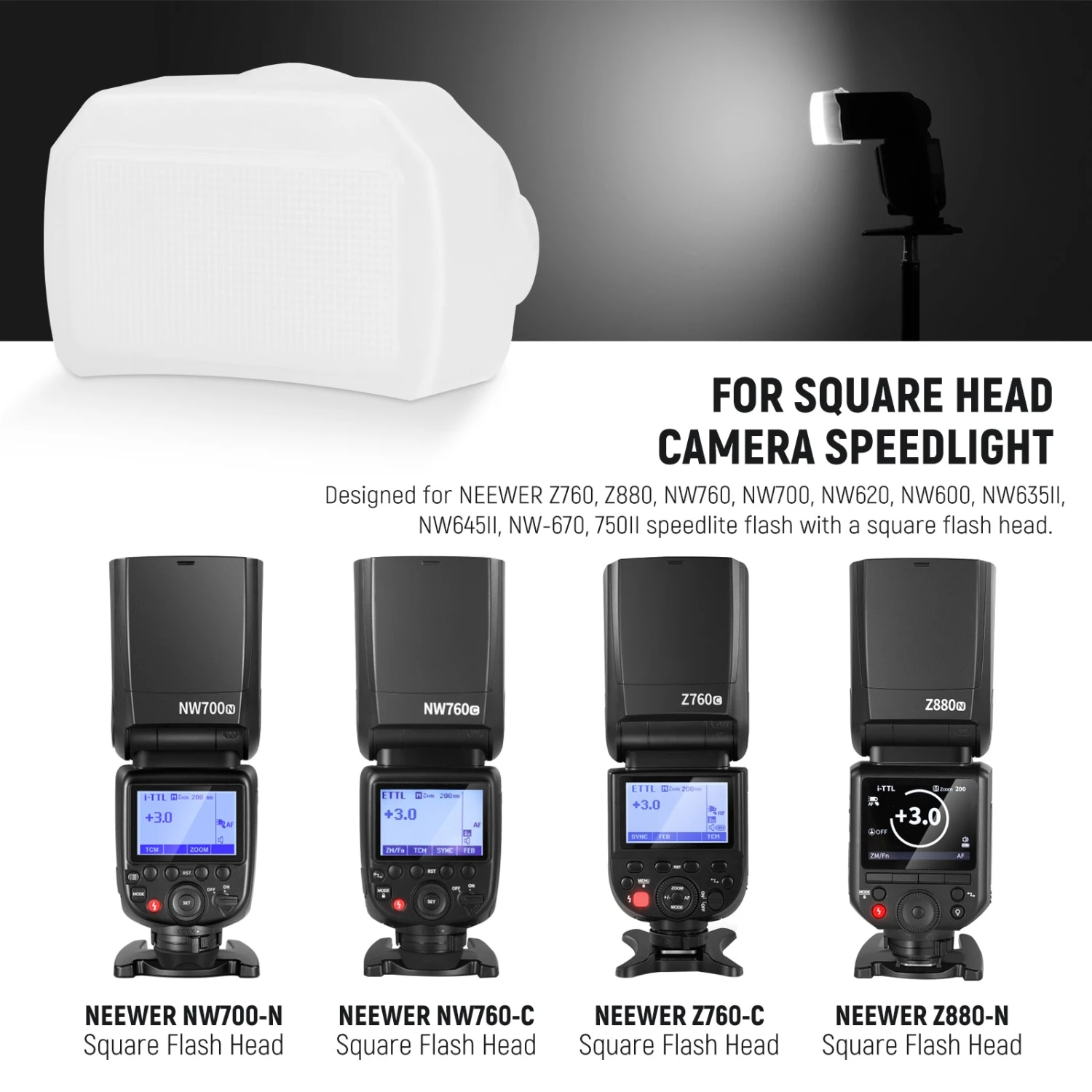 NEEWER FA002 Flash Diffuser For Square Head Speedlite Flash 3 NEEWER FA002 Flash Diffuser For Square Head Speedlite Flash - Image 3