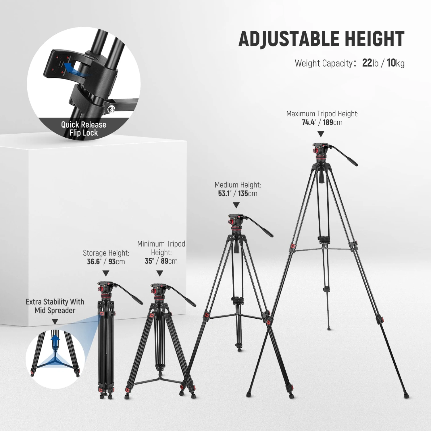 NEEWER TP75 74" Pro Video Tripod With Fluid Head 5 NEEWER TP75 74" Pro Video Tripod With Fluid Head - Image 5