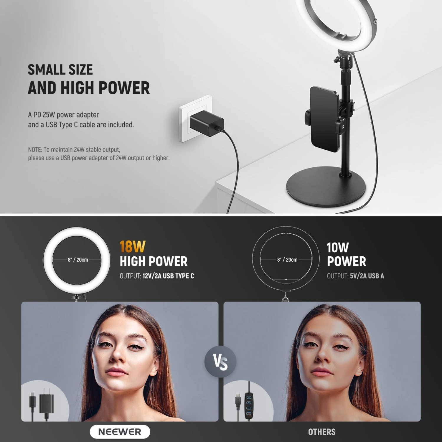 NEEWER RH8B 8" 18W High Power Desk Ring Light With Stand 5 NEEWER RH8B 8" 18W High Power Desk Ring Light With Stand - Image 5