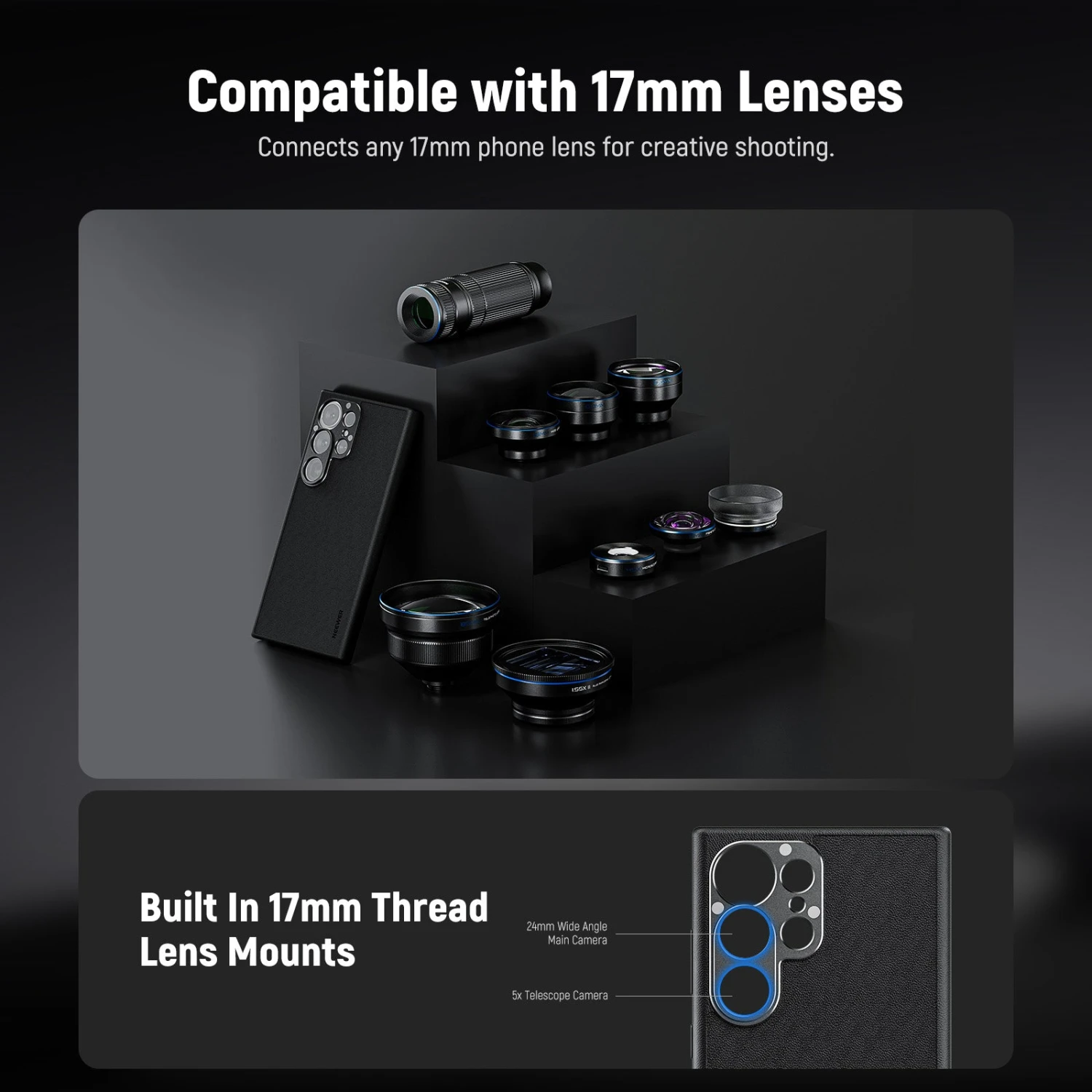 NEEWER PA092 Black Case For Samsung S25 Ultra With 17mm/67mm Adapters 5 NEEWER PA092 Black Case For Samsung S25 Ultra With 17mm/67mm Adapters - Image 5