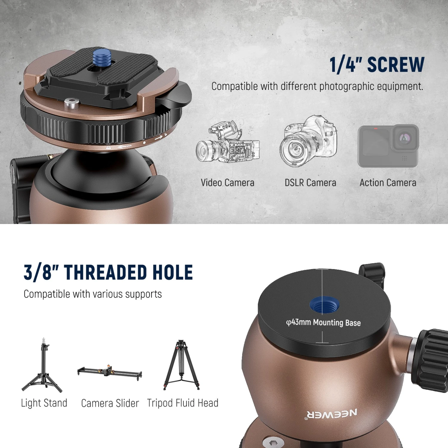 NEEWER GM32 Upgraded Low Profile Ball Head 5 NEEWER GM32 Upgraded Low Profile Ball Head - Image 5