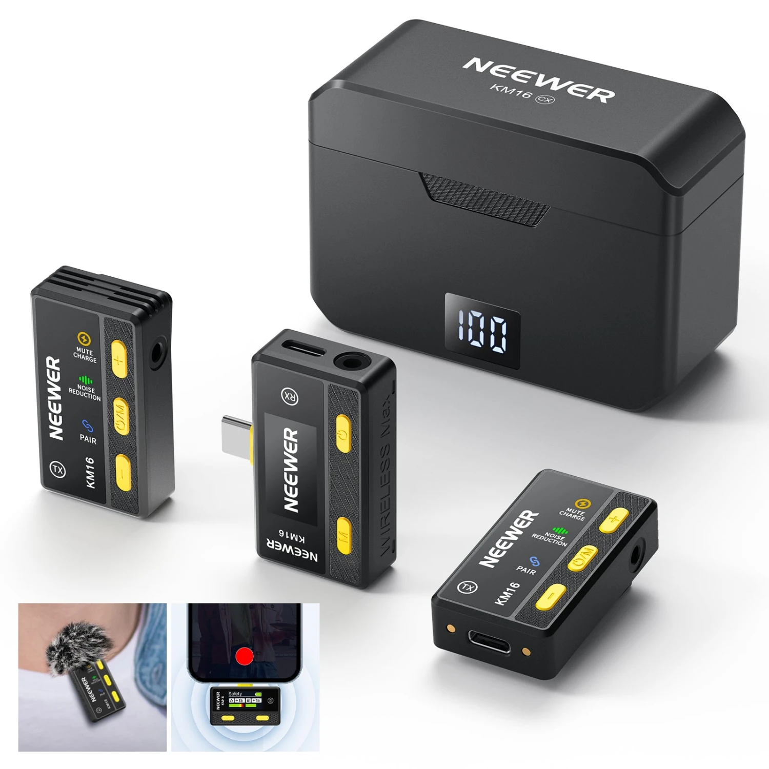 NEEWER KM16 Wireless Lavalier Microphone For Type C Phone 1 NEEWER KM16 Wireless Lavalier Microphone For Type C Phone