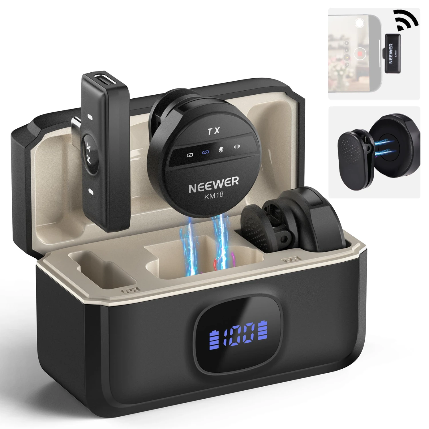 NEEWER KM18 Wireless Button Lavalier Microphone For USB C Phone PC 1 NEEWER KM18 Wireless Button Lavalier Microphone For USB C Phone PC