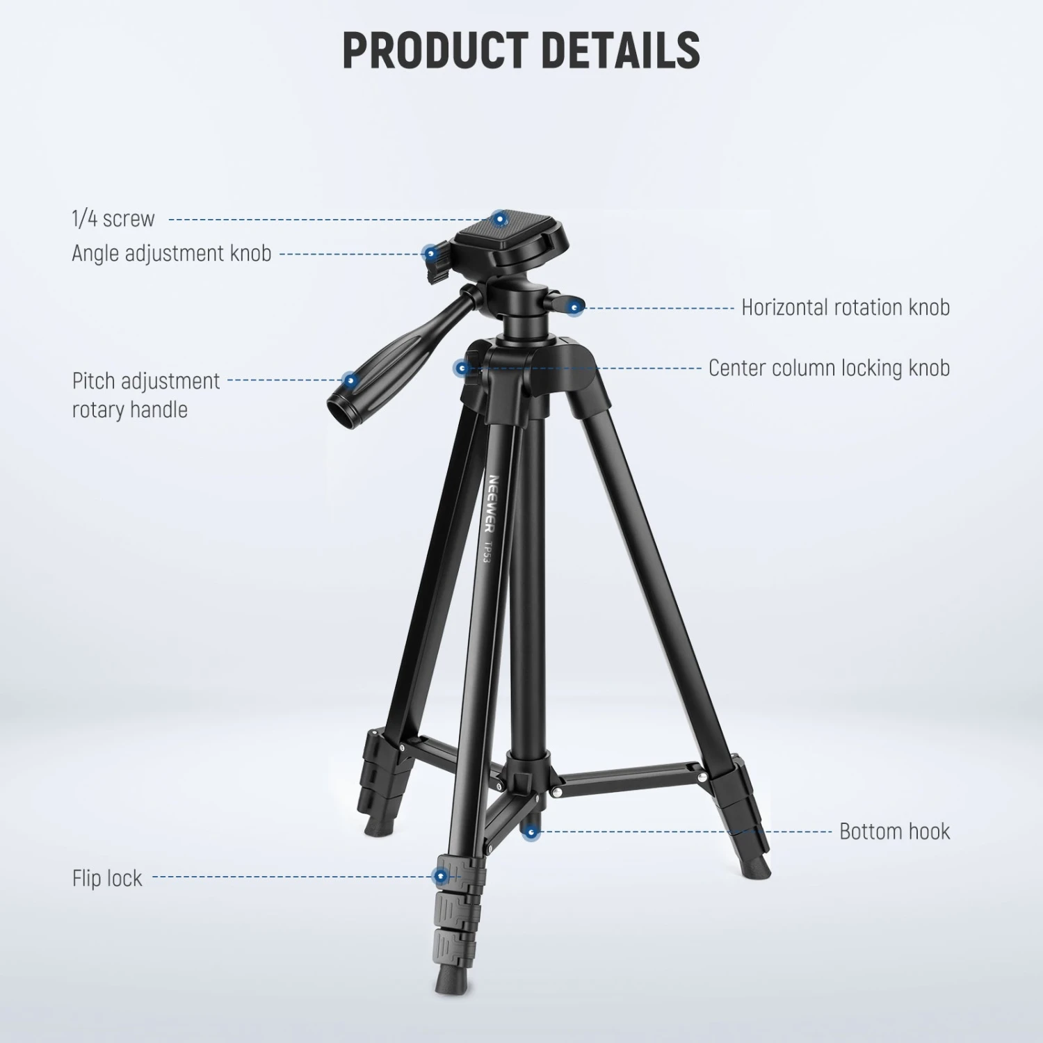 NEEWER Entry Level Version TP53 Metal Travel Tripod 5 NEEWER Entry Level Version TP53 Metal Travel Tripod - Image 5