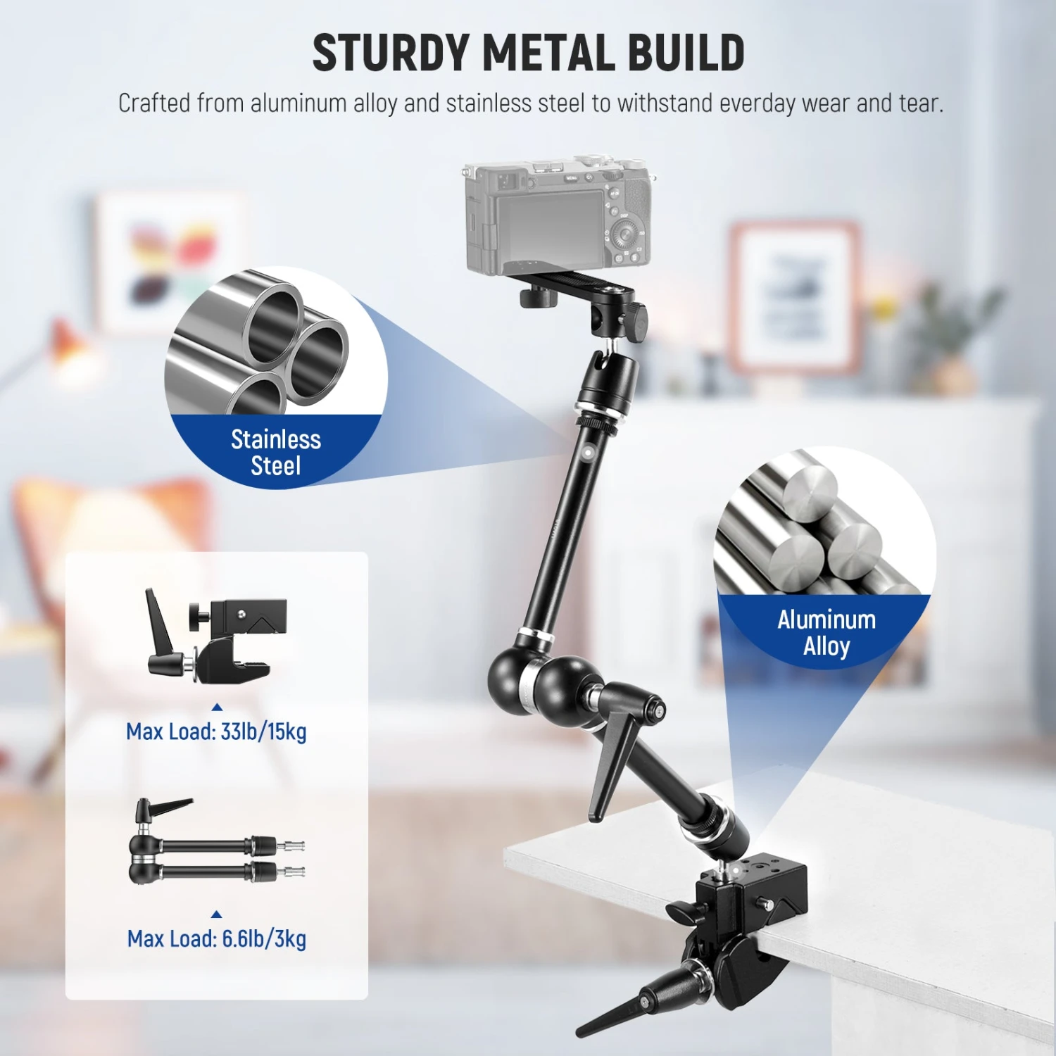 NEEWER UA018 21" Magic Arm Camera Mount With Super Clamp 5 NEEWER UA018 21" Magic Arm Camera Mount With Super Clamp - Image 5