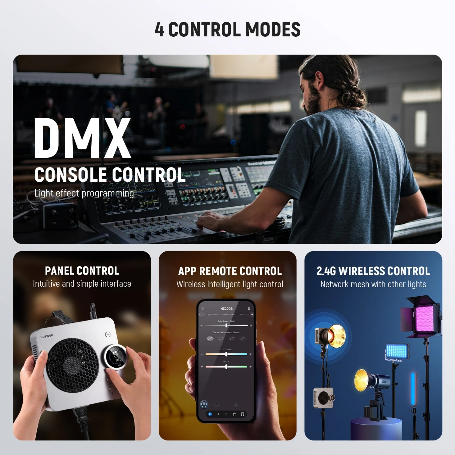 NEEWER HS200B 248W Portable Bi-Color LED Video Light 6 NEEWER HS200B 248W Portable Bi-Color LED Video Light - Image 6