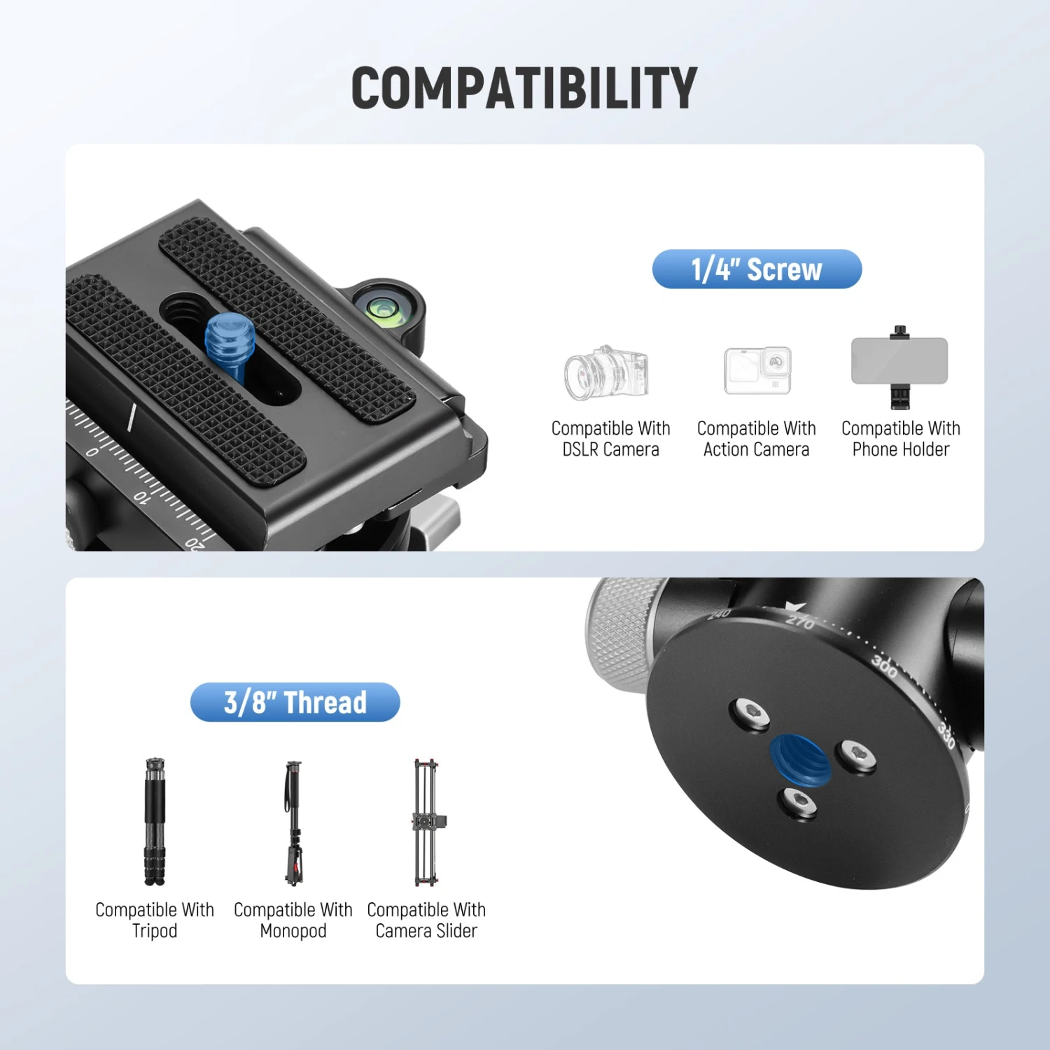 NEEWER TH03 Video Camera Tripod Pan Tilt Head 6 NEEWER TH03 Video Camera Tripod Pan Tilt Head - Image 6