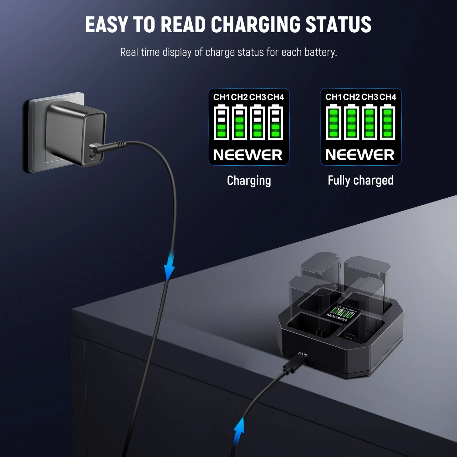 NEEWER NW-Z4 4 Channel Charger 45W PD Fast Charging For NP-FZ100 Battery 6 NEEWER NW-Z4 4 Channel Charger 45W PD Fast Charging For NP-FZ100 Battery - Image 6