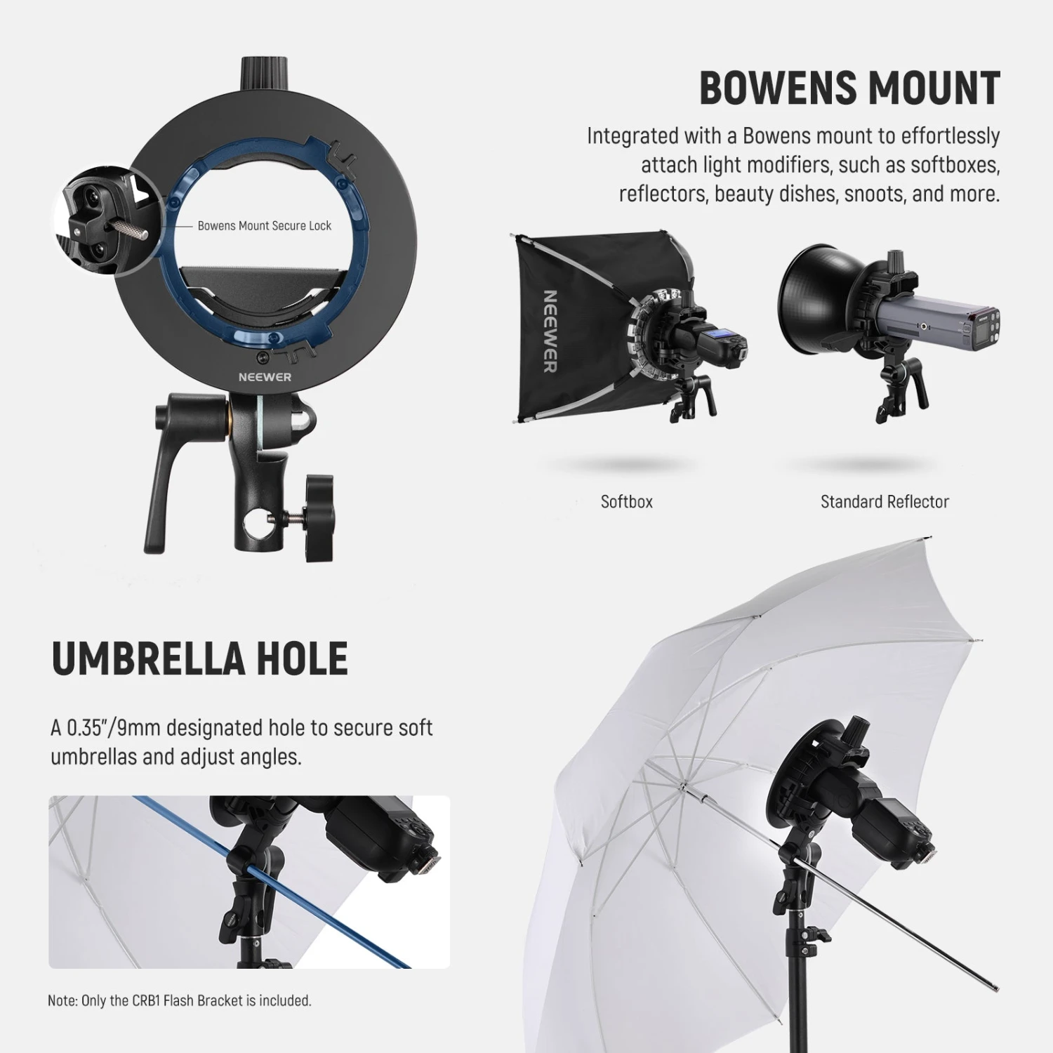NEEWER CRB1 S Type Bowens Mount Bracket Holder For Round Square Head Flash 6 NEEWER CRB1 S Type Bowens Mount Bracket Holder For Round Square Head Flash - Image 6