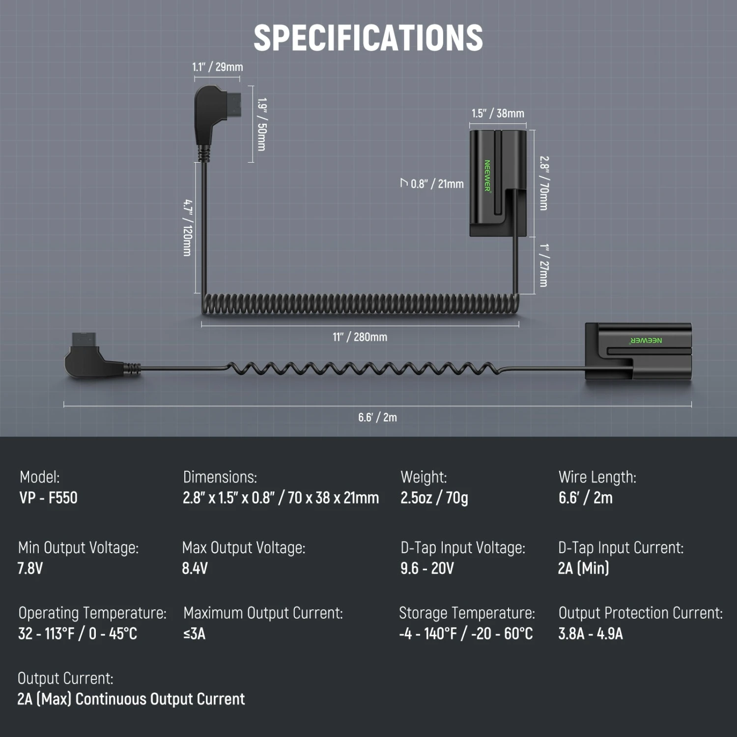 NEEWER VP-F550 NP-F550 To D Tap Dummy Battery 7 NEEWER VP-F550 NP-F550 To D Tap Dummy Battery - Image 7