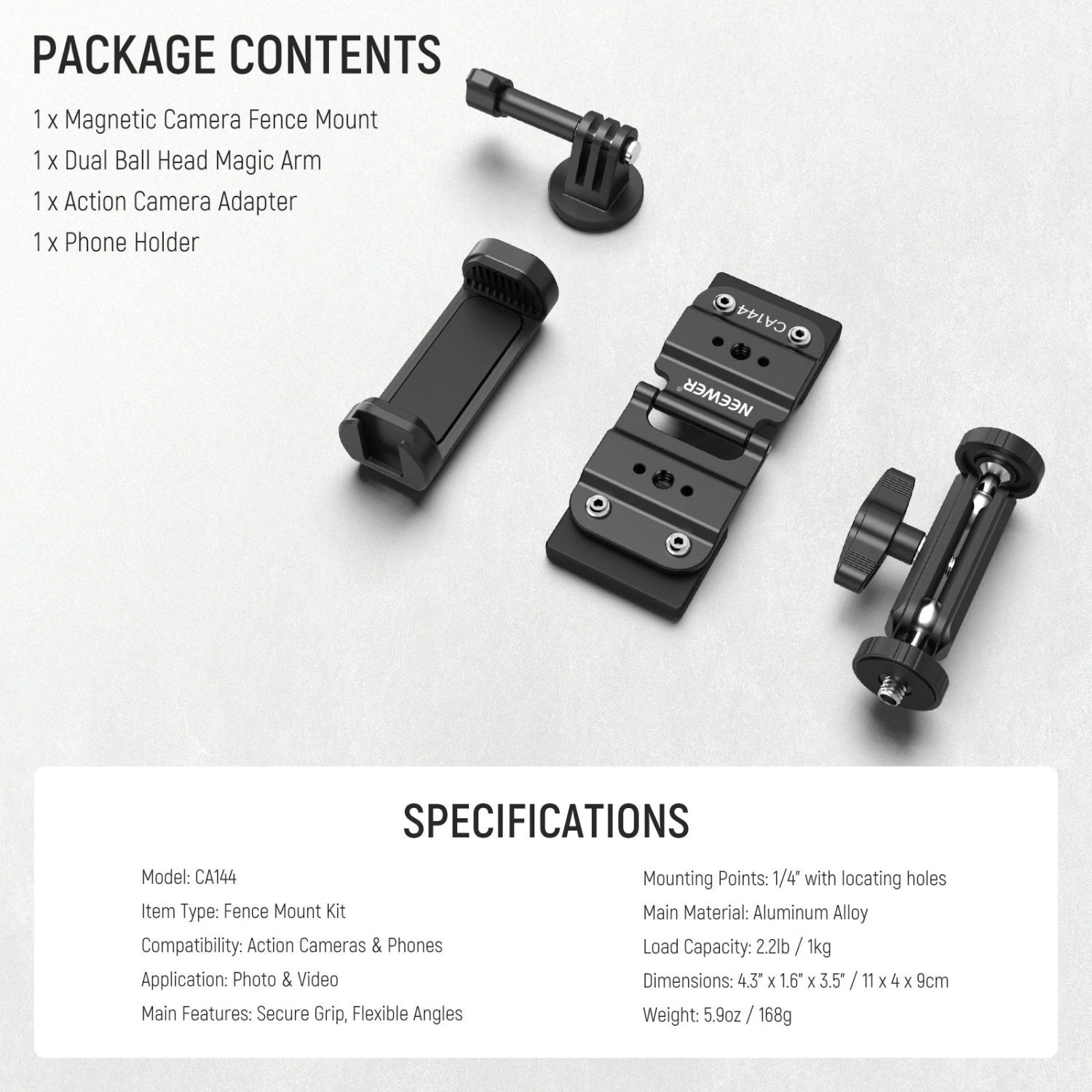 NEEWER CA144 Magnetic Fence Mount For Action Camera 7 NEEWER CA144 Magnetic Fence Mount For Action Camera - Image 7