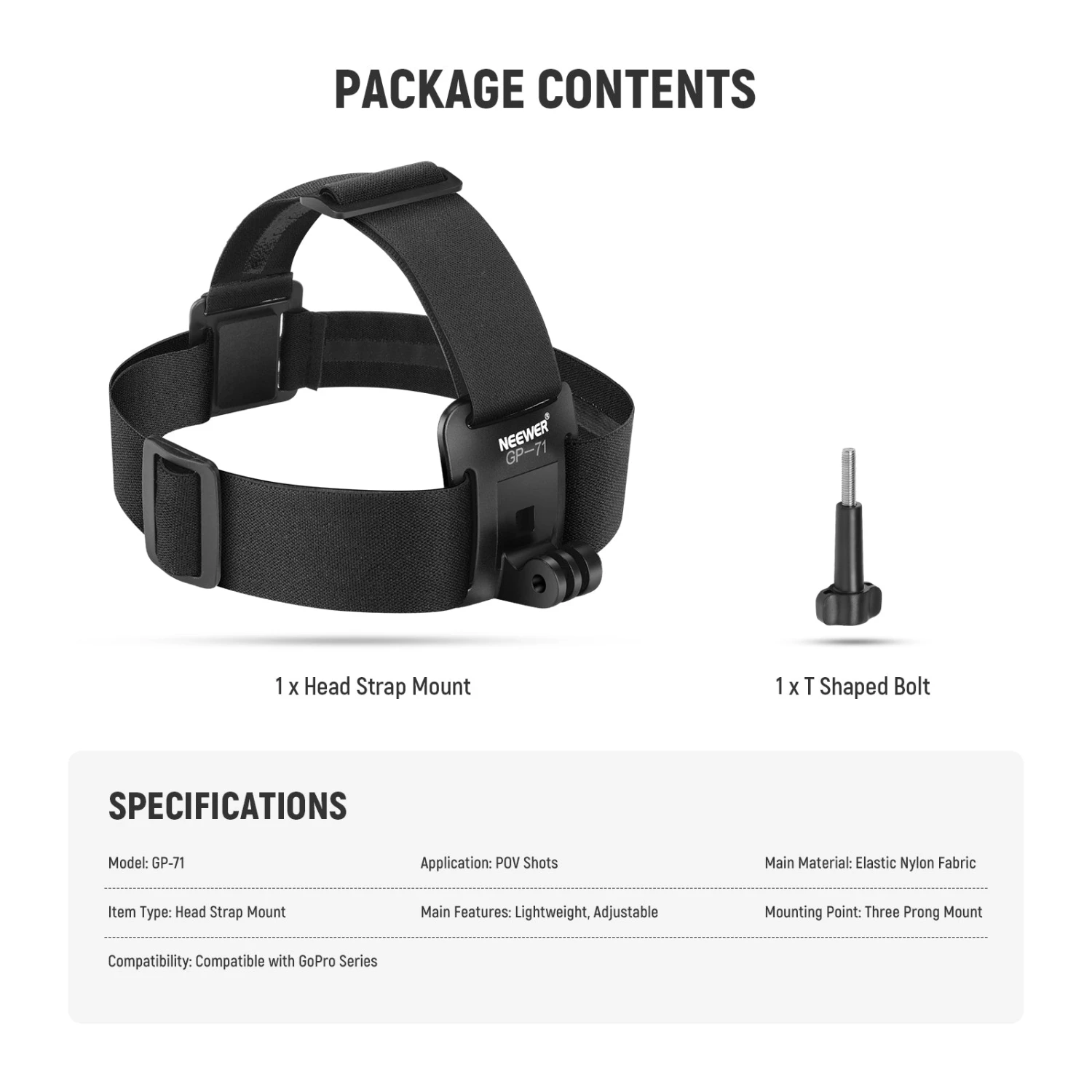 NEEWER GP-71 Adjustable Head Strap Mount For GoPro Series 7 NEEWER GP-71 Adjustable Head Strap Mount For GoPro Series - Image 7