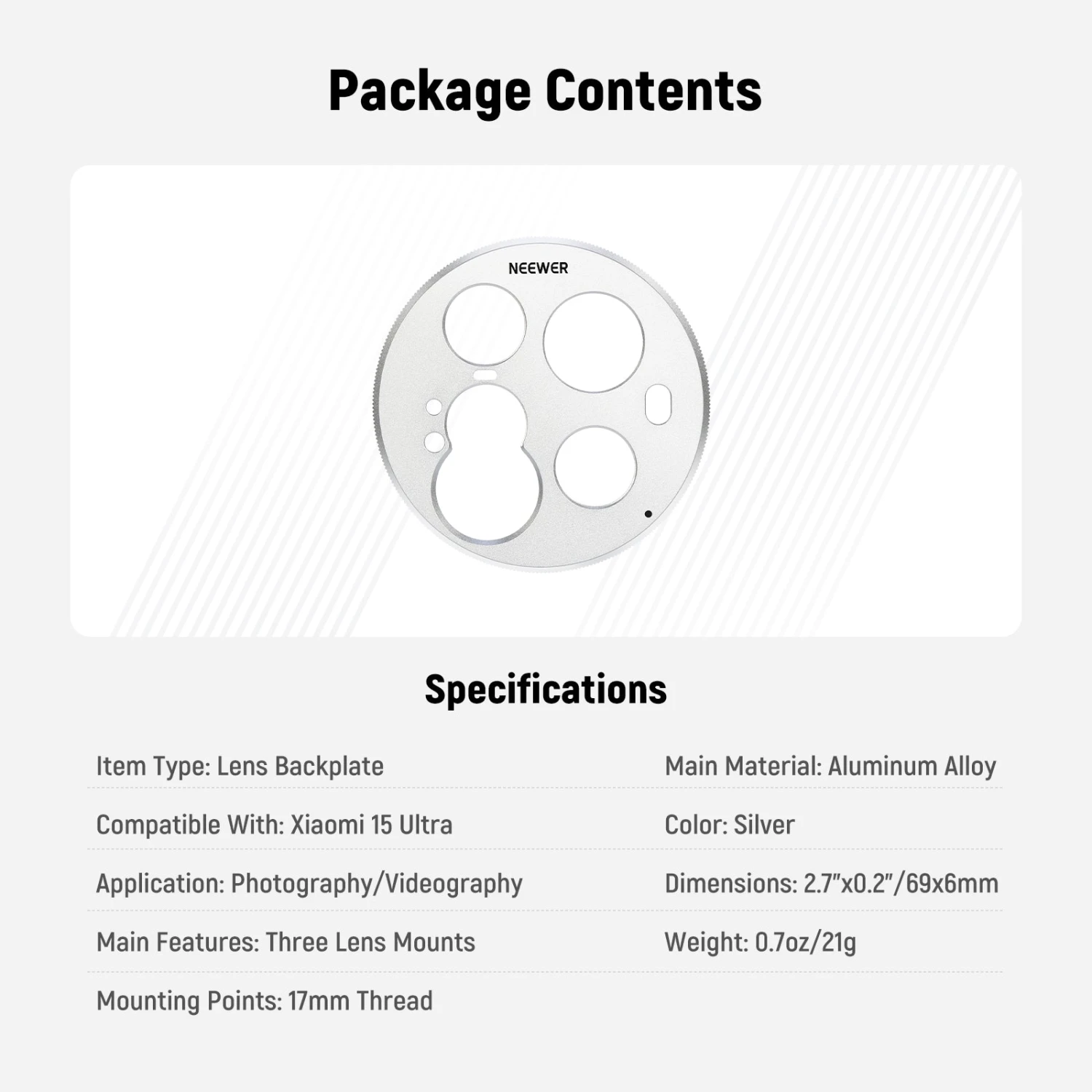 NEEWER PA111 Lens Backplate For Xiaomi 15 Ultra 14 NEEWER PA111 Lens Backplate For Xiaomi 15 Ultra - Image 14