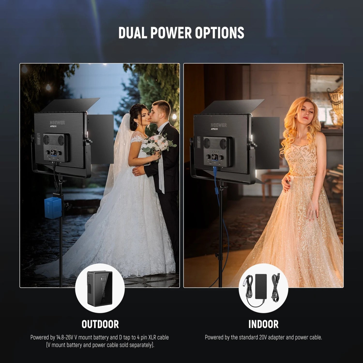 NEEWER AP150B 150W Bi Color LED Panel Video Light 7 NEEWER AP150B 150W Bi Color LED Panel Video Light - Image 7