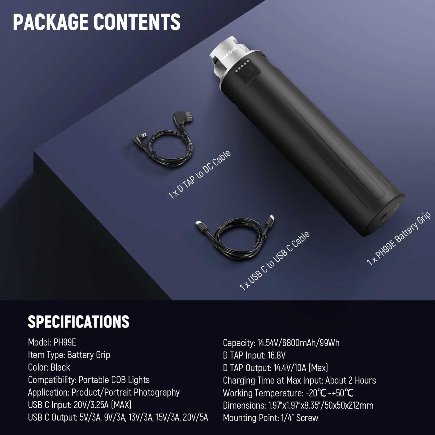 NEEWER PH99E Battery Grip Power Supply For Portable COB Video Lights 8 NEEWER PH99E Battery Grip Power Supply For Portable COB Video Lights - Image 8